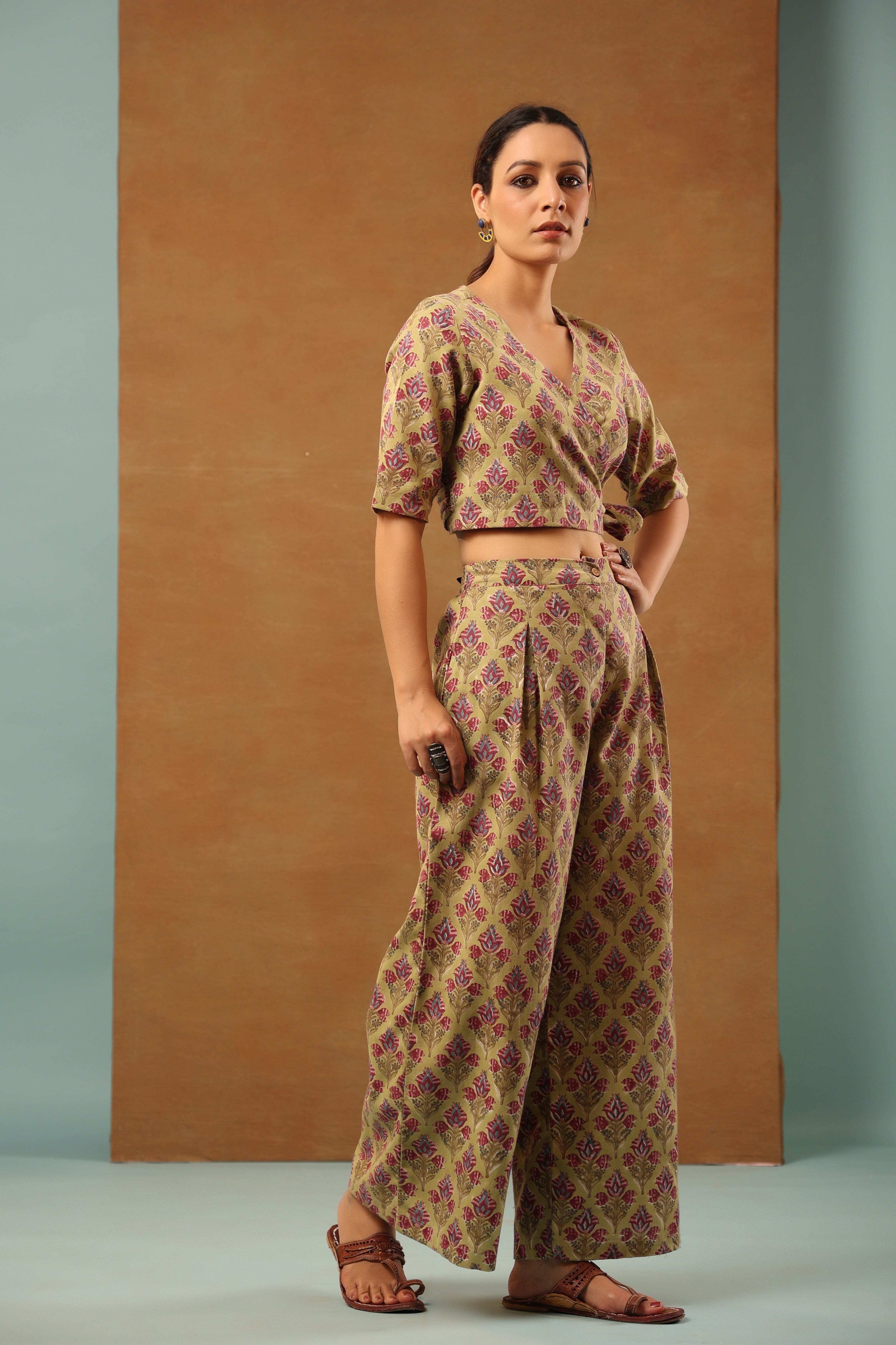 Moss green with rouge pink Co-ord Set