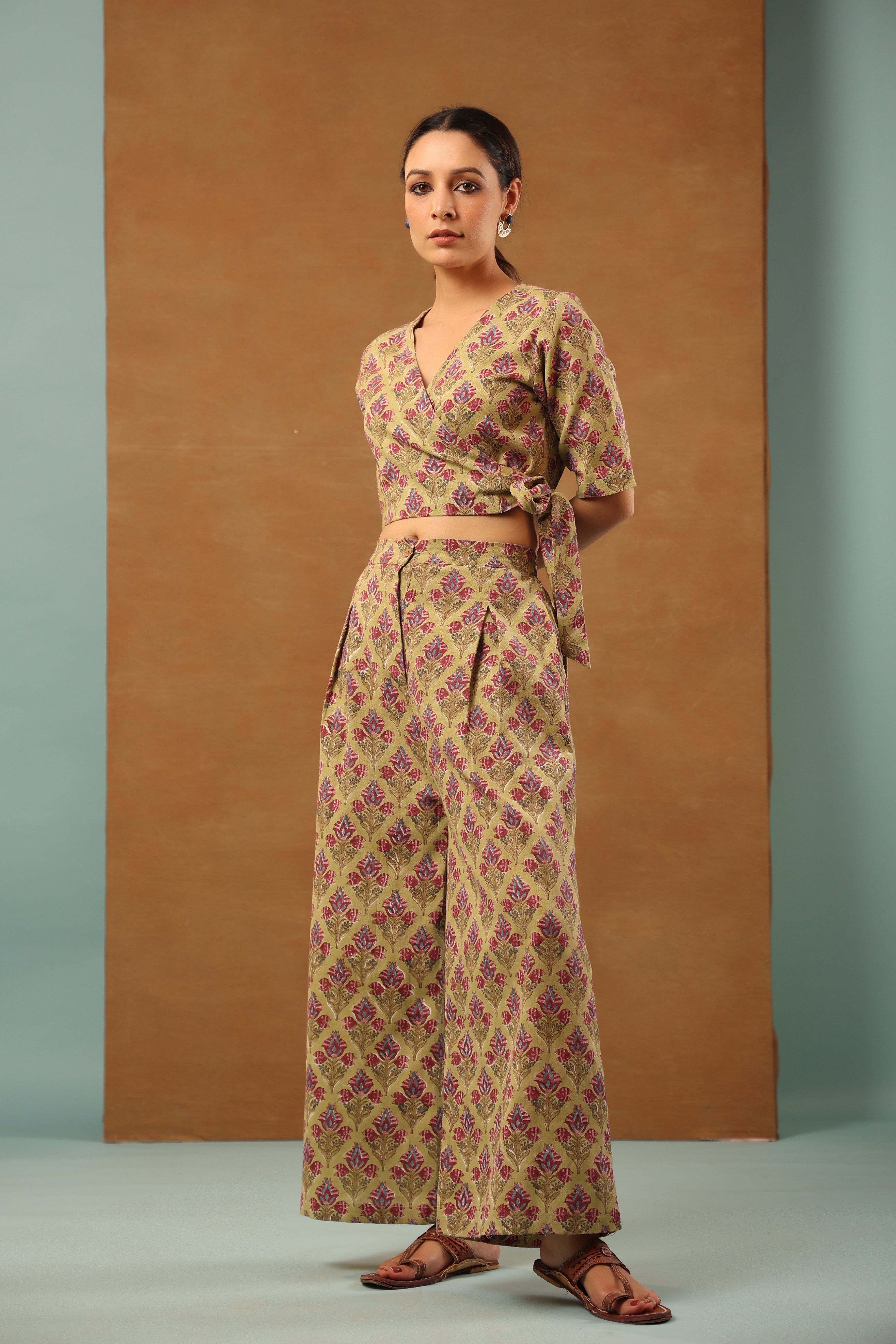 Moss green with rouge pink Co-ord Set