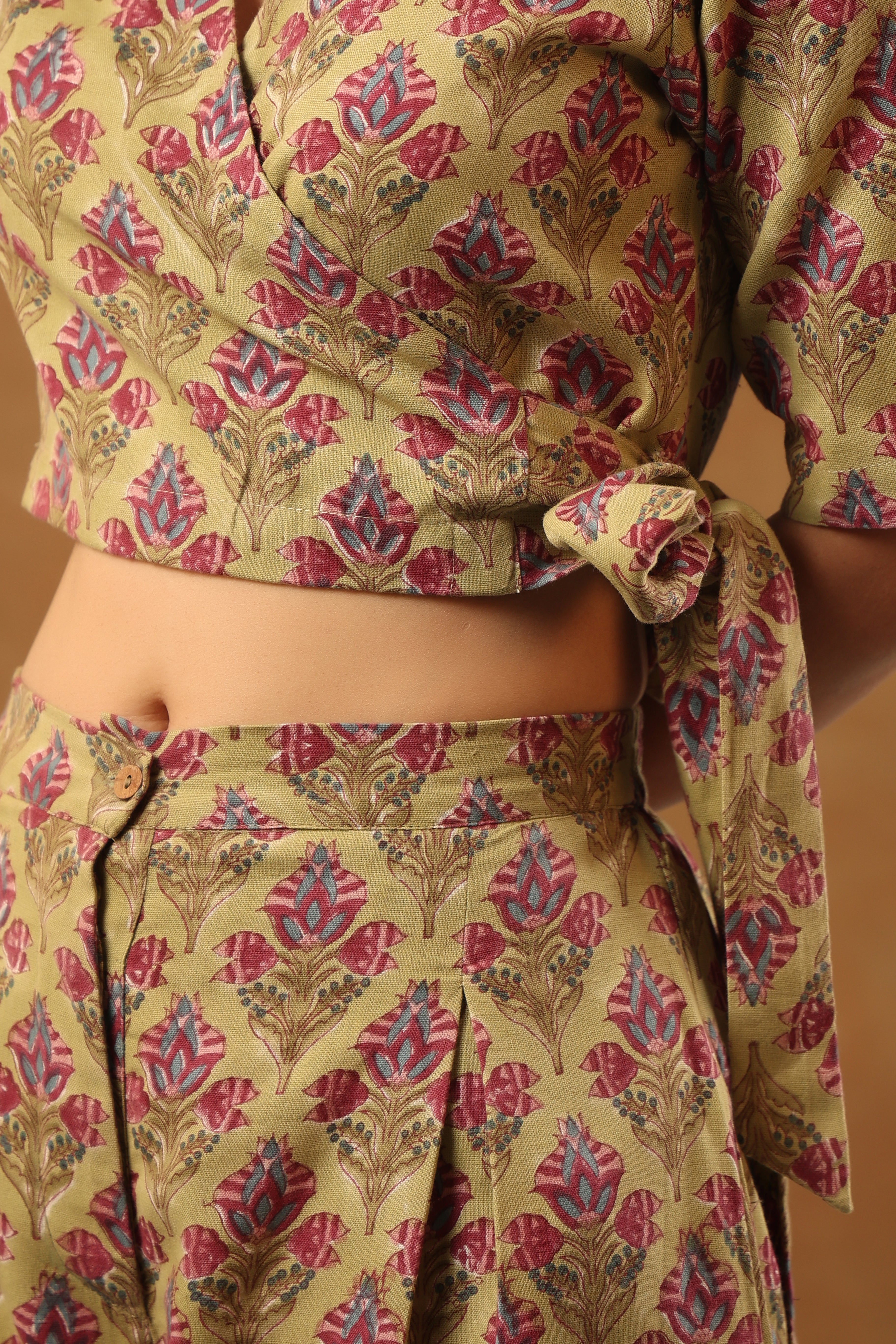 Moss green with rouge pink Co-ord Set