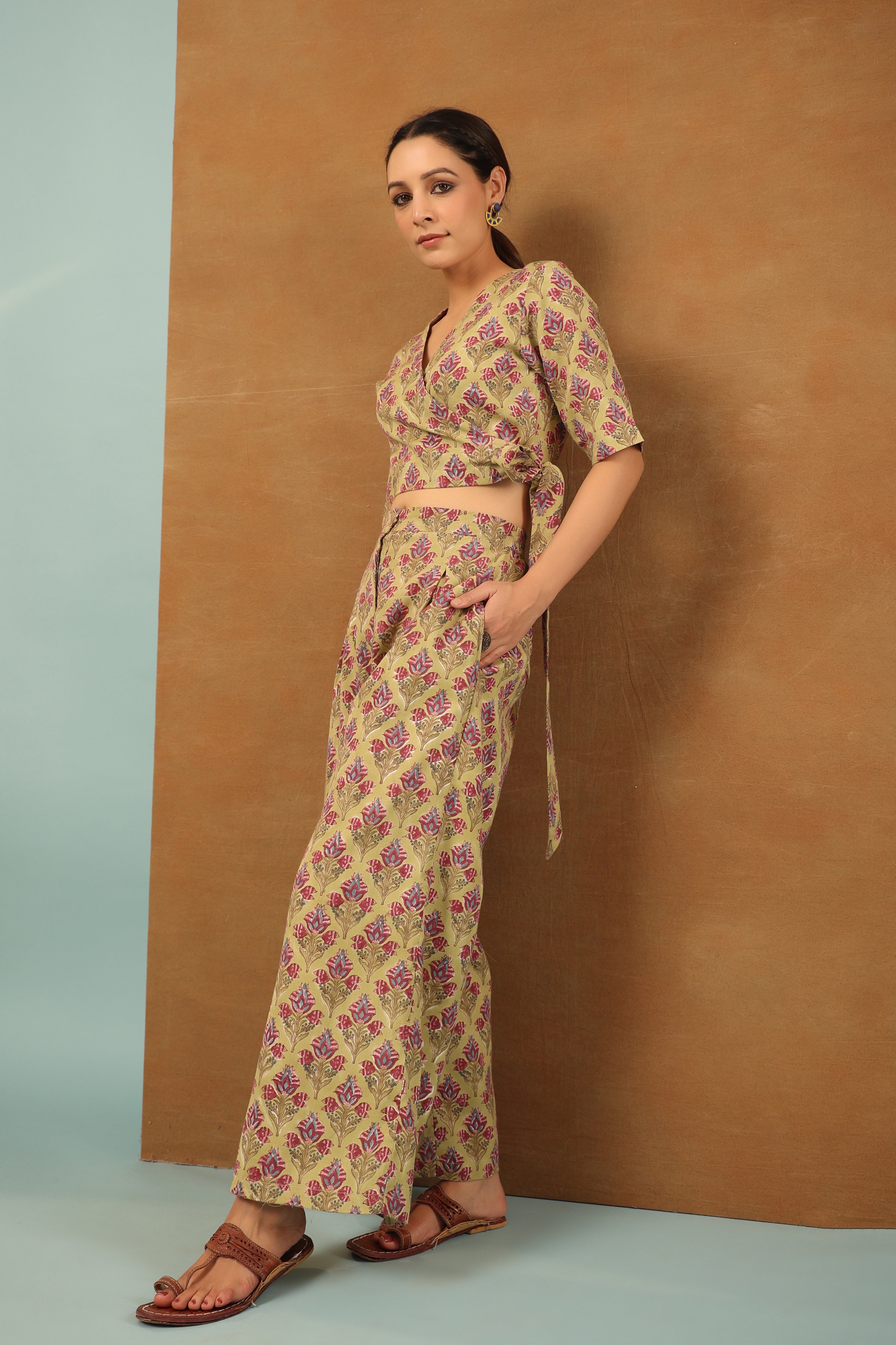 Moss green with rouge pink Co-ord Set