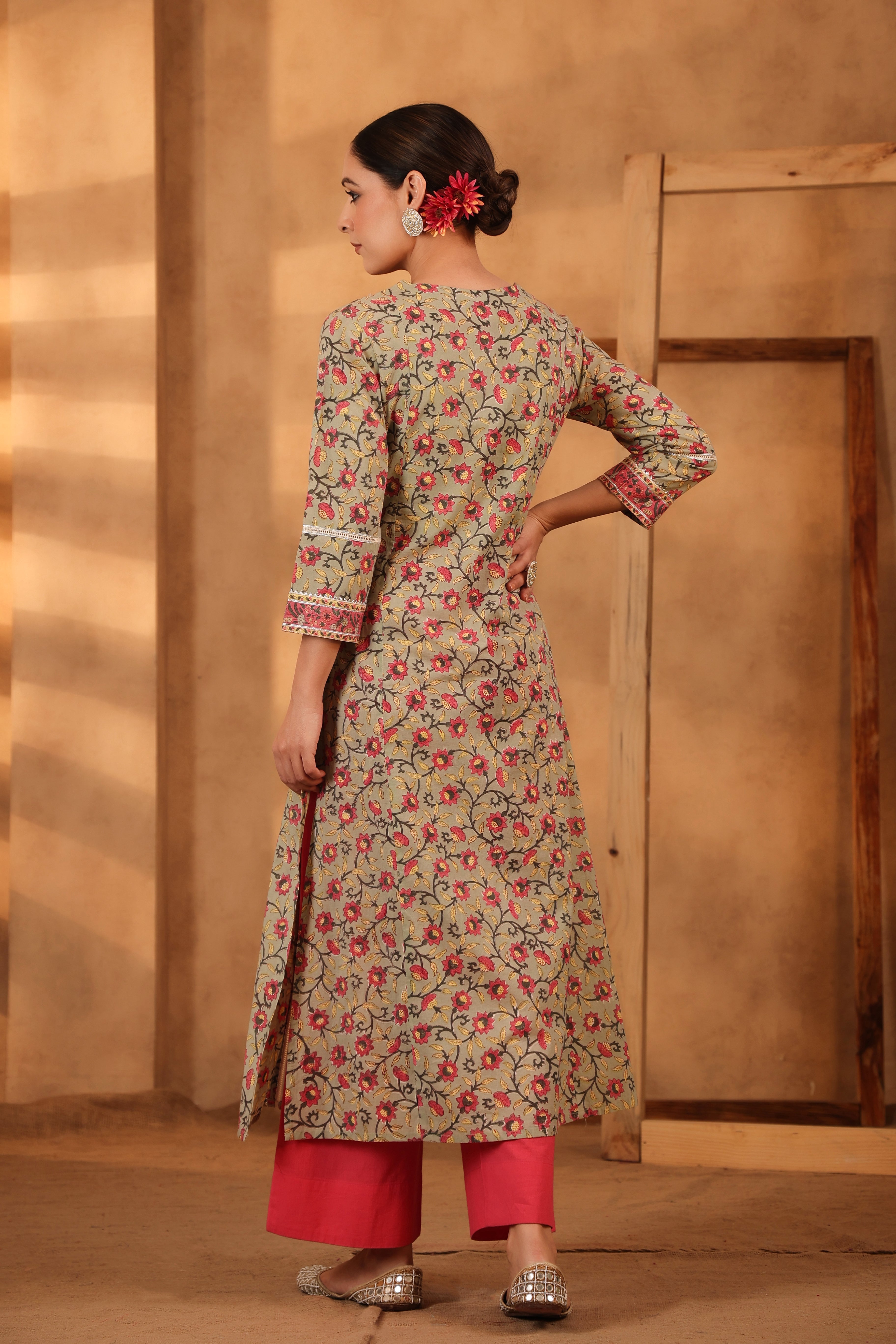 Pista Green And fuschia pink Kurta