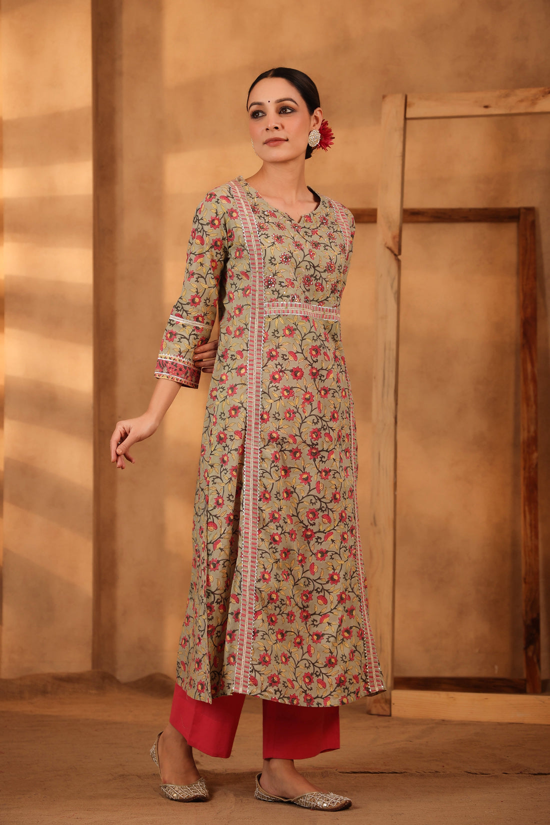 Pista Green And fuschia pink Kurta