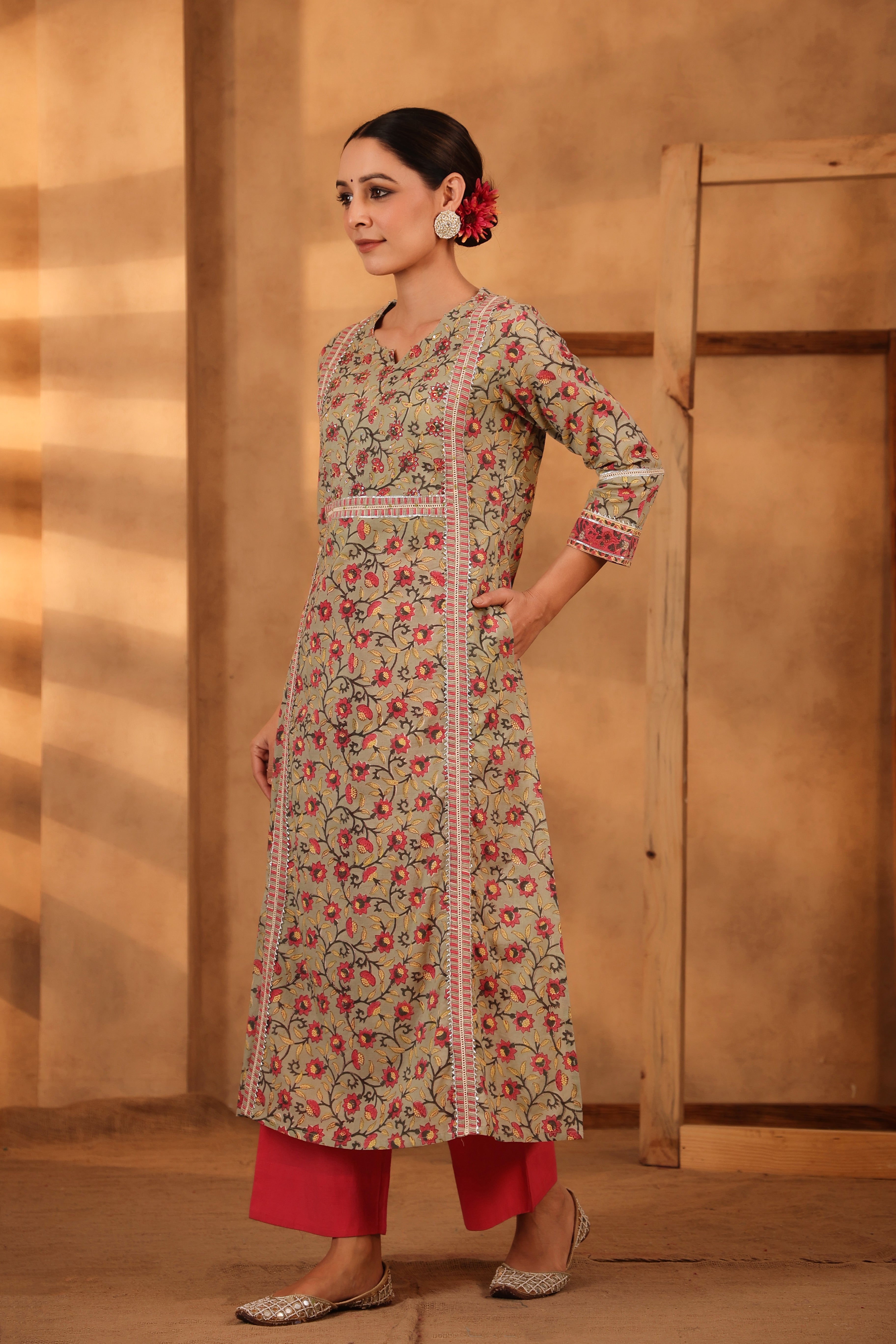 Pista Green And fuschia pink Kurta