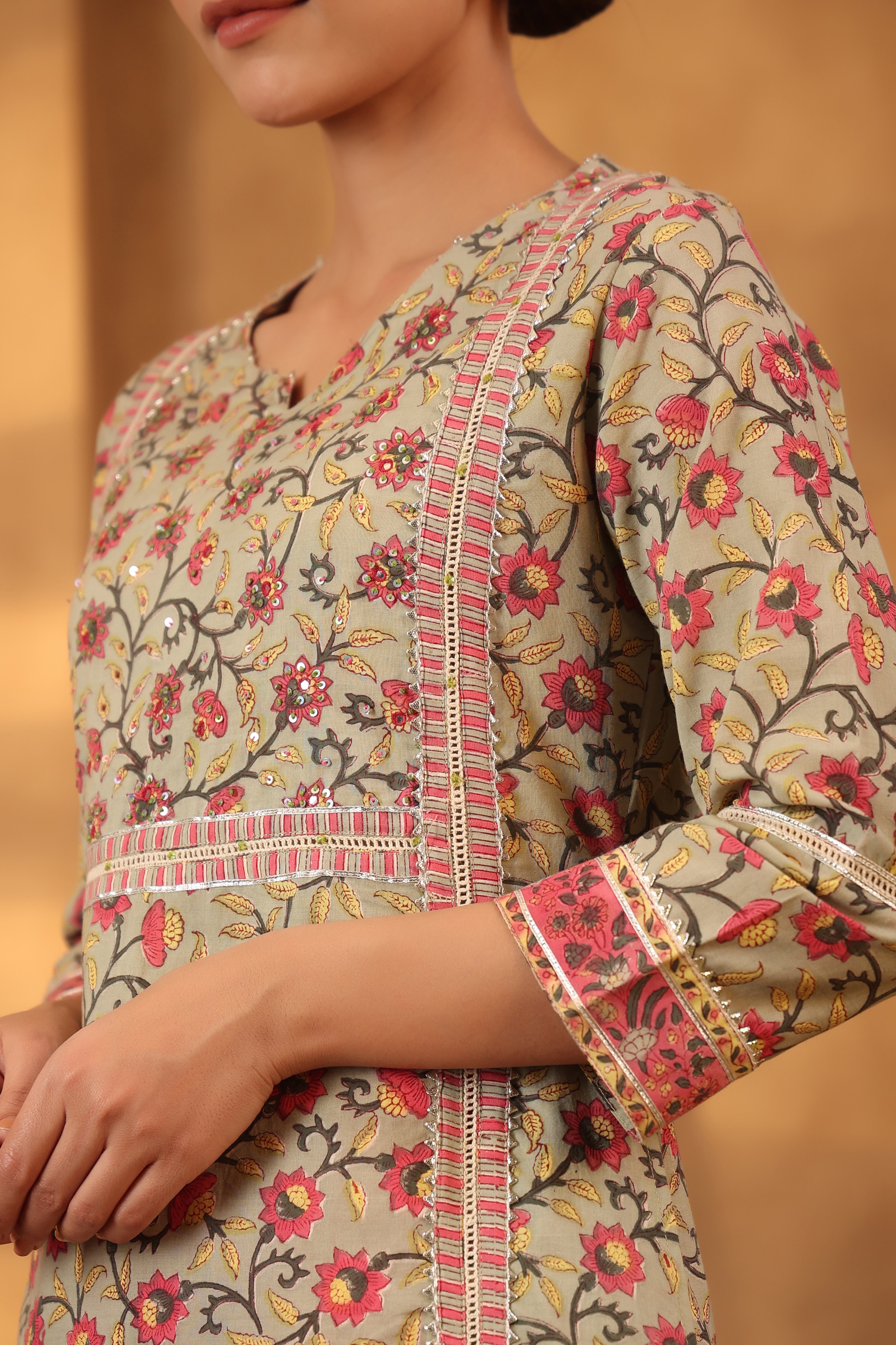 Pista Green And fuschia pink Kurta