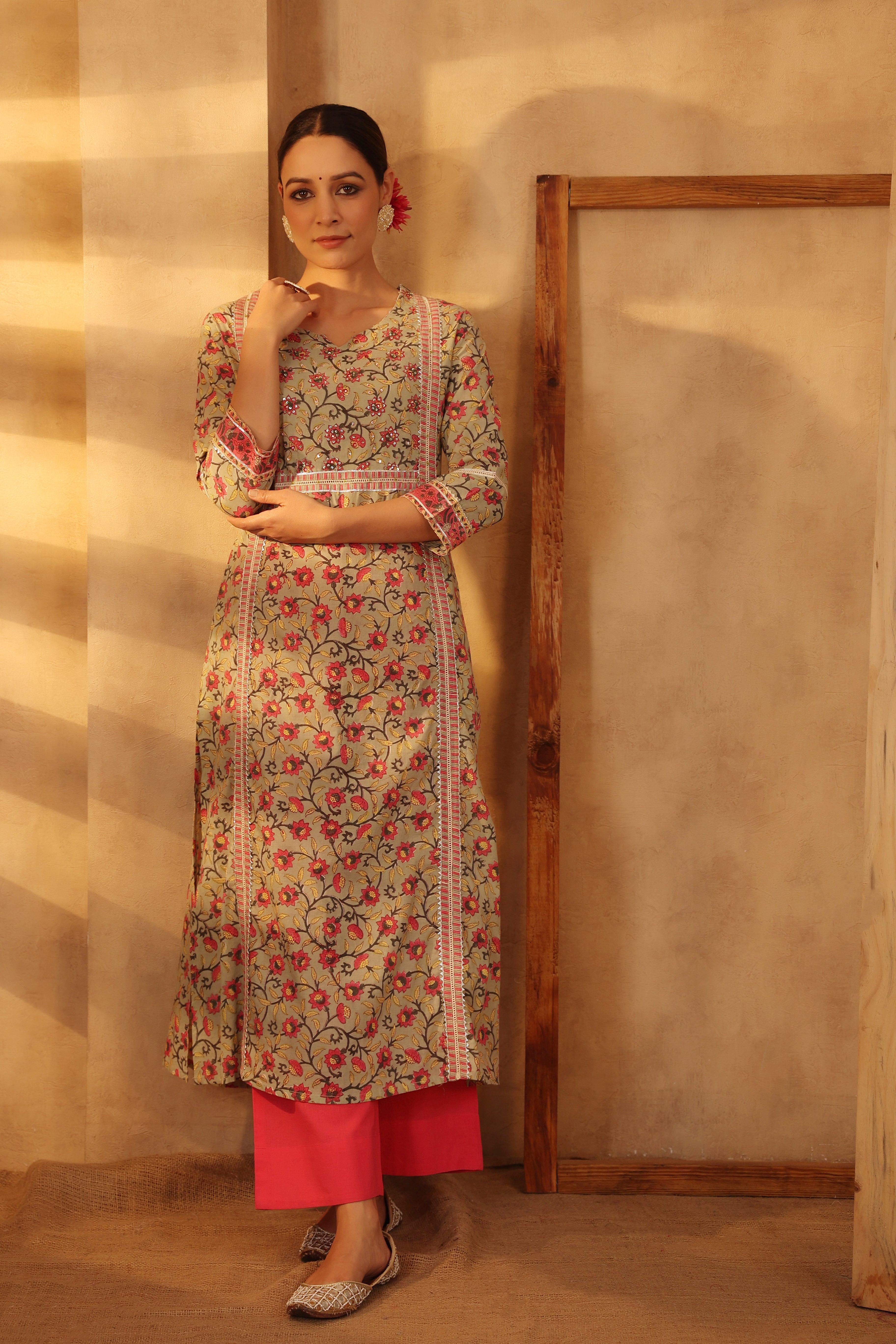 Pista Green And fuschia pink Kurta