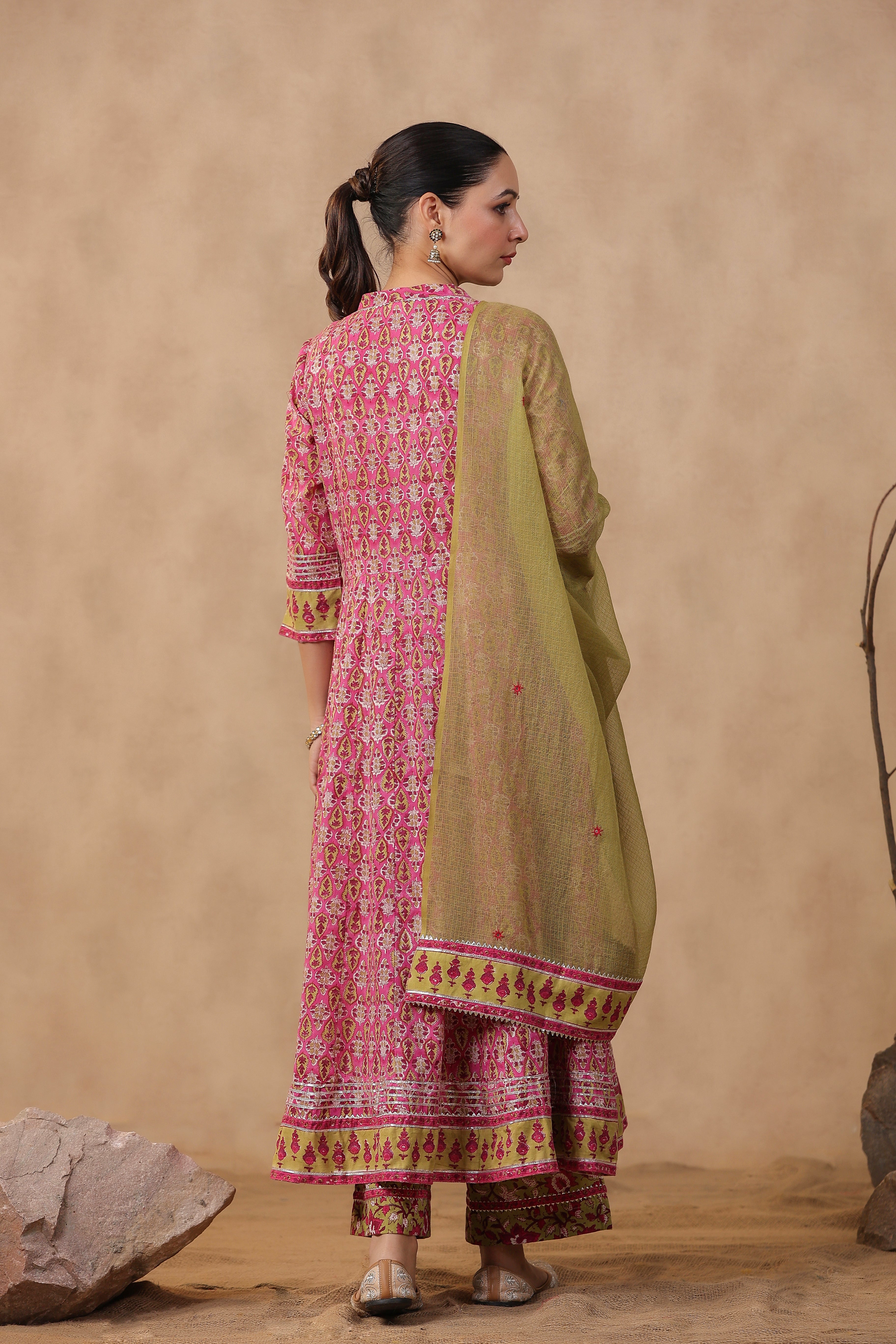 Shuddhi Pink and Green anarkali Kurta