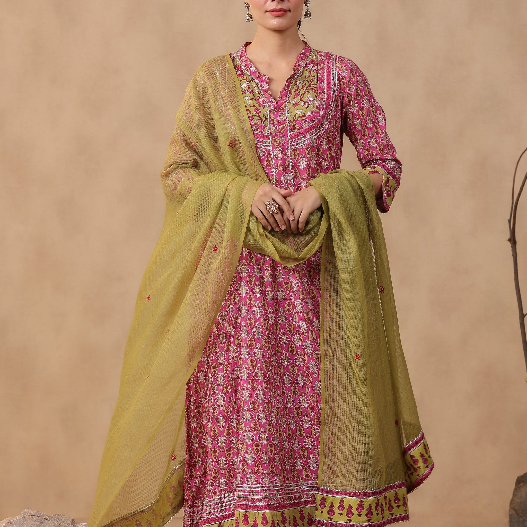 Shuddhi Pink and Green anarkali Kurta