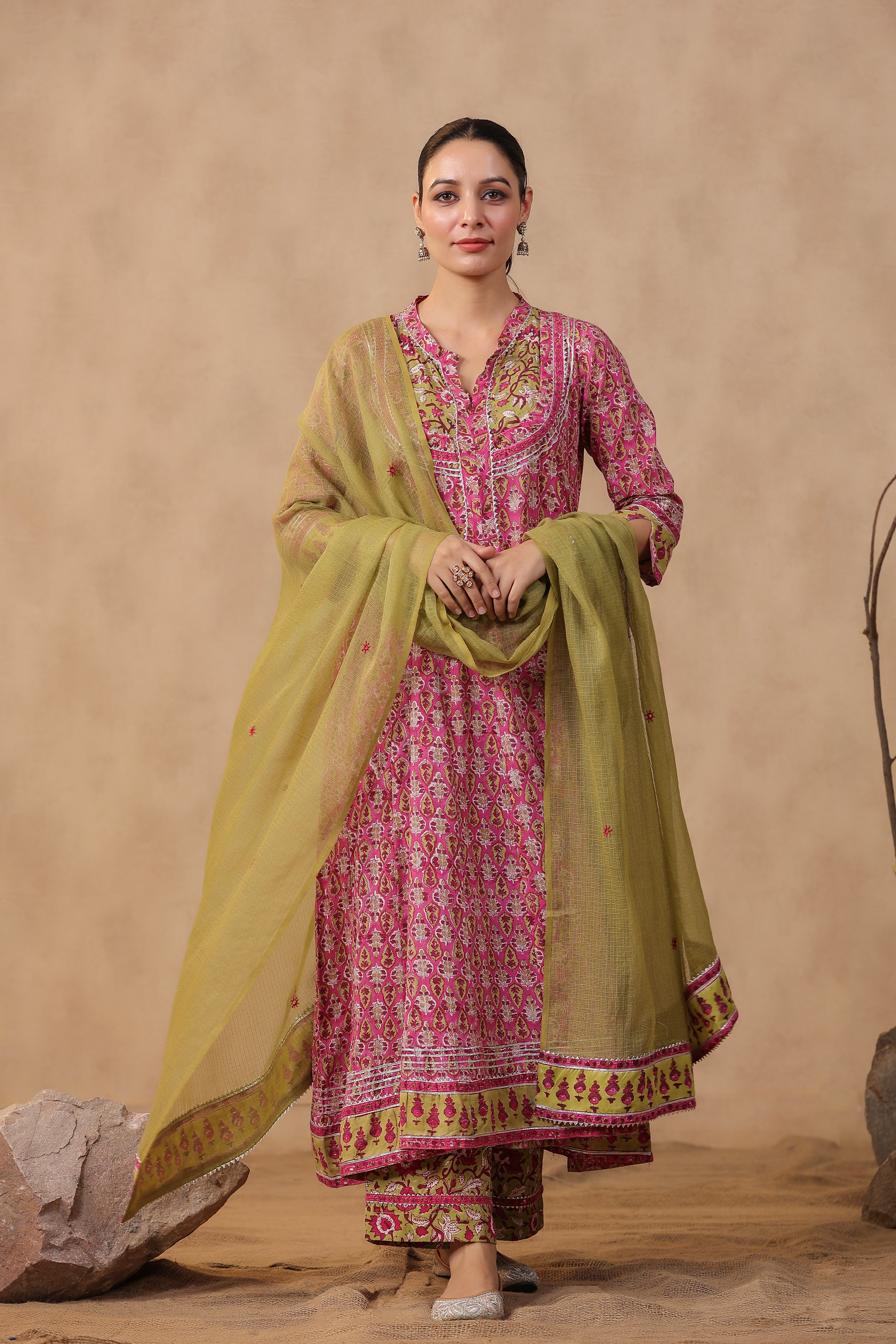 Shuddhi Pink and Green anarkali Kurta