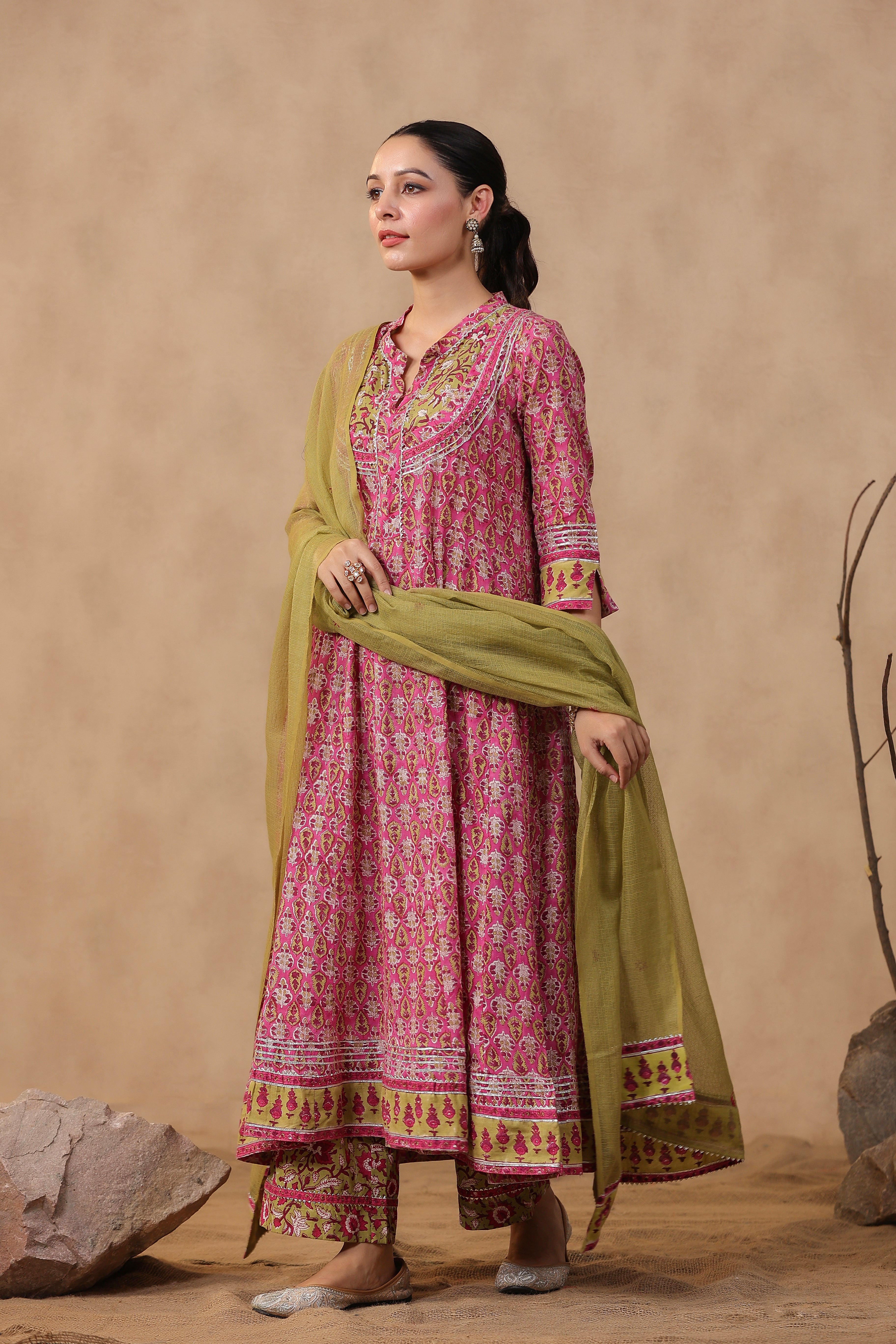 Shuddhi Pink and Green anarkali Kurta