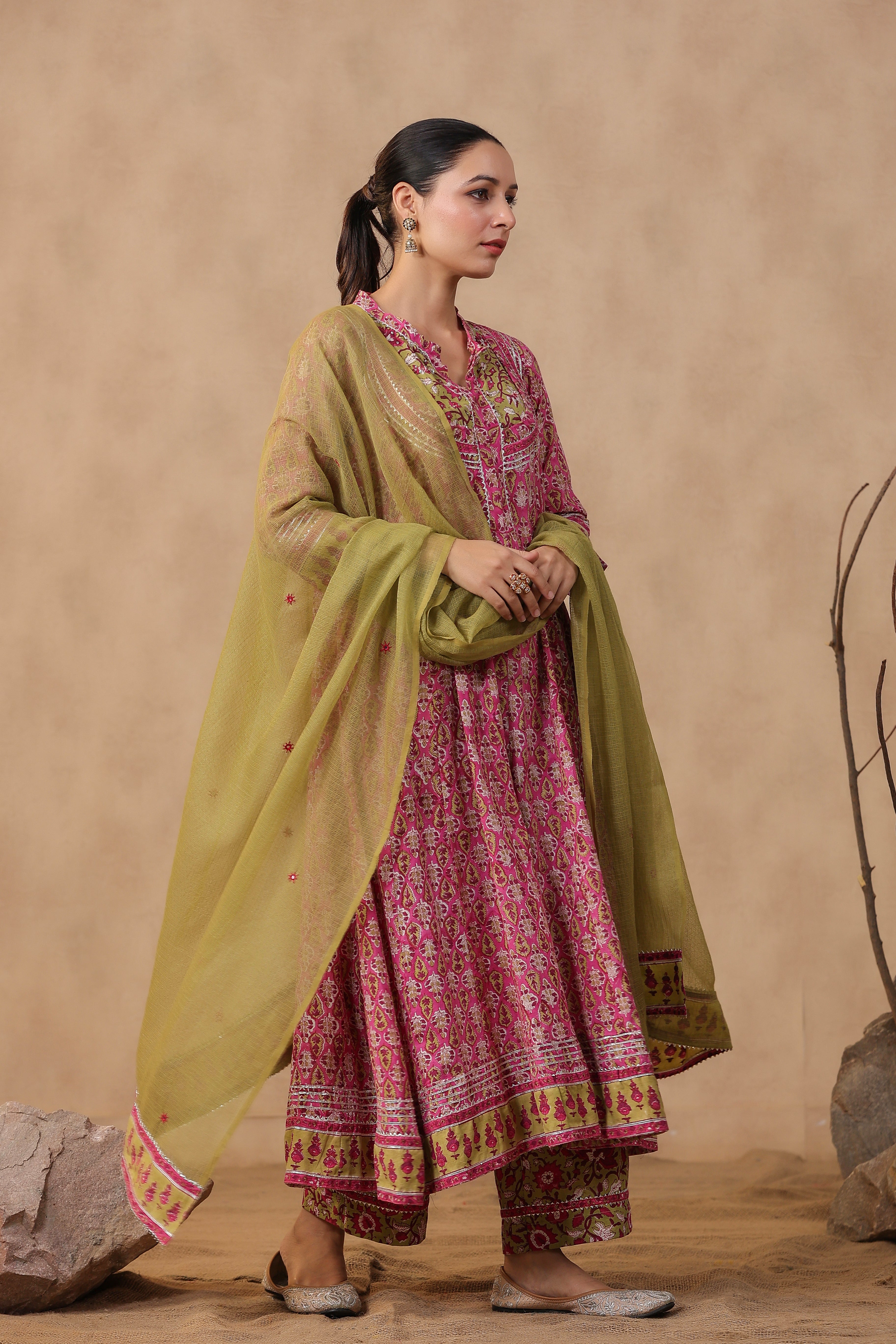 Shuddhi Pink and Green anarkali Kurta
