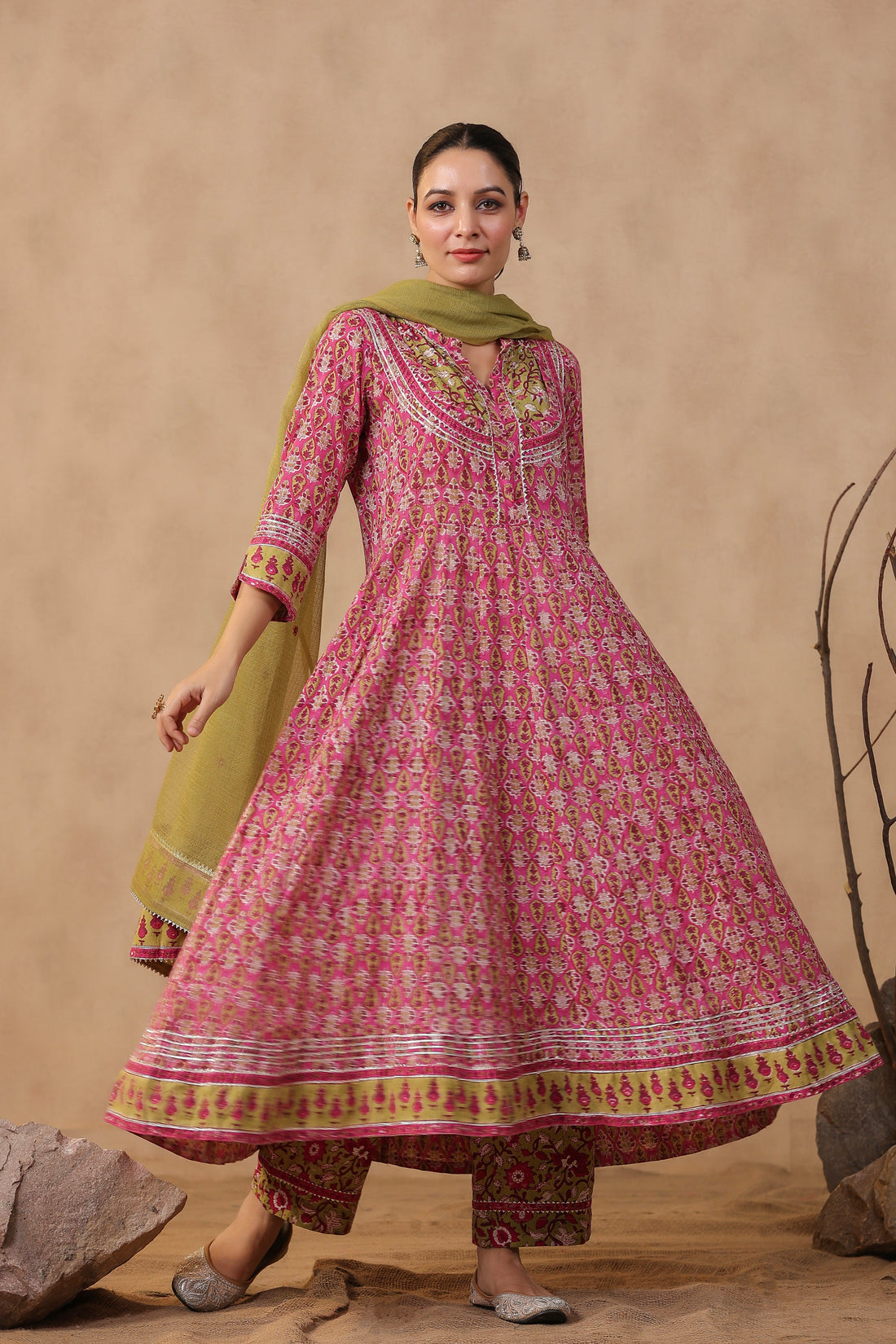 Shuddhi Pink and Green anarkali Kurta
