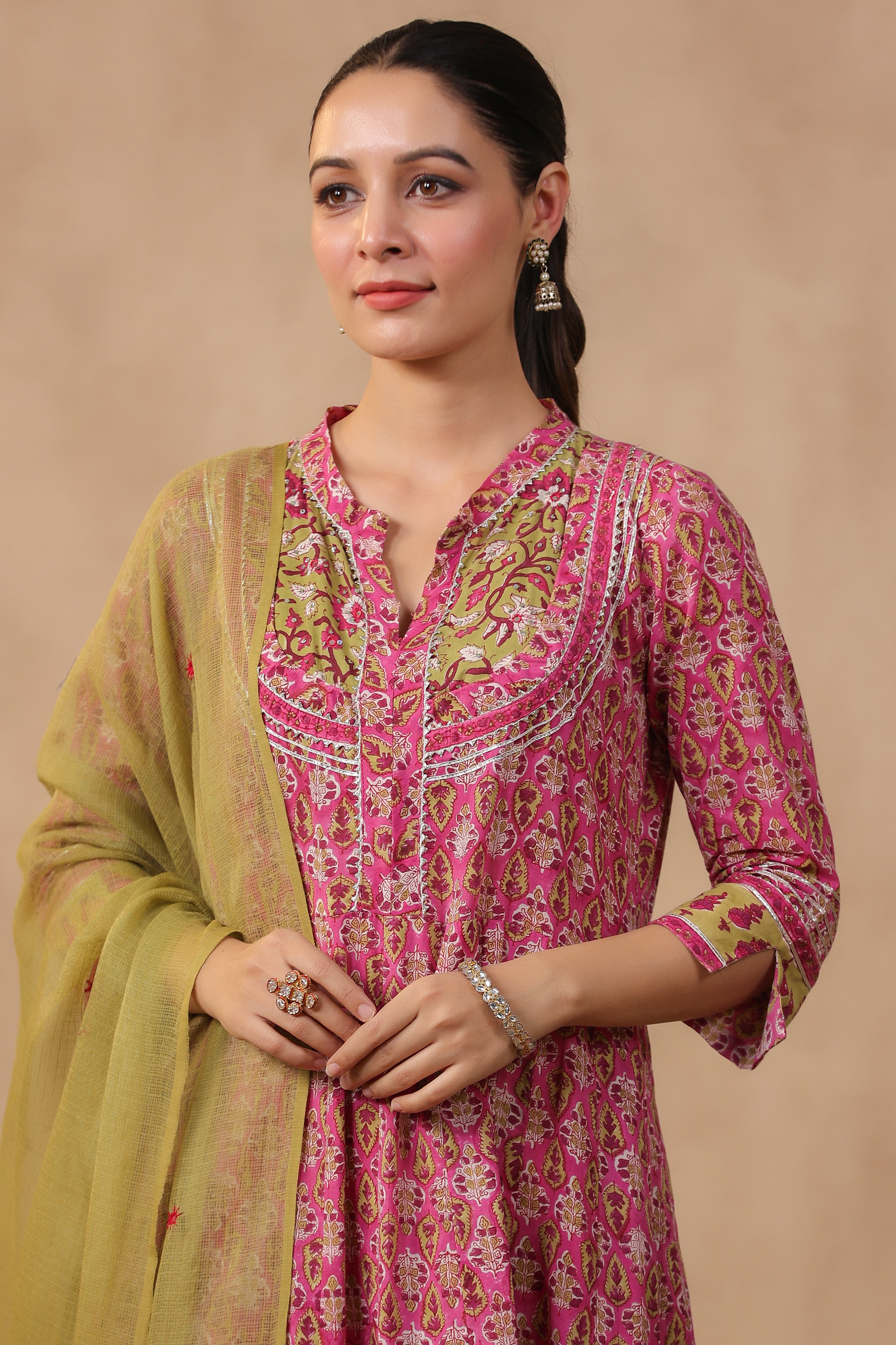 Shuddhi Pink and Green anarkali Kurta