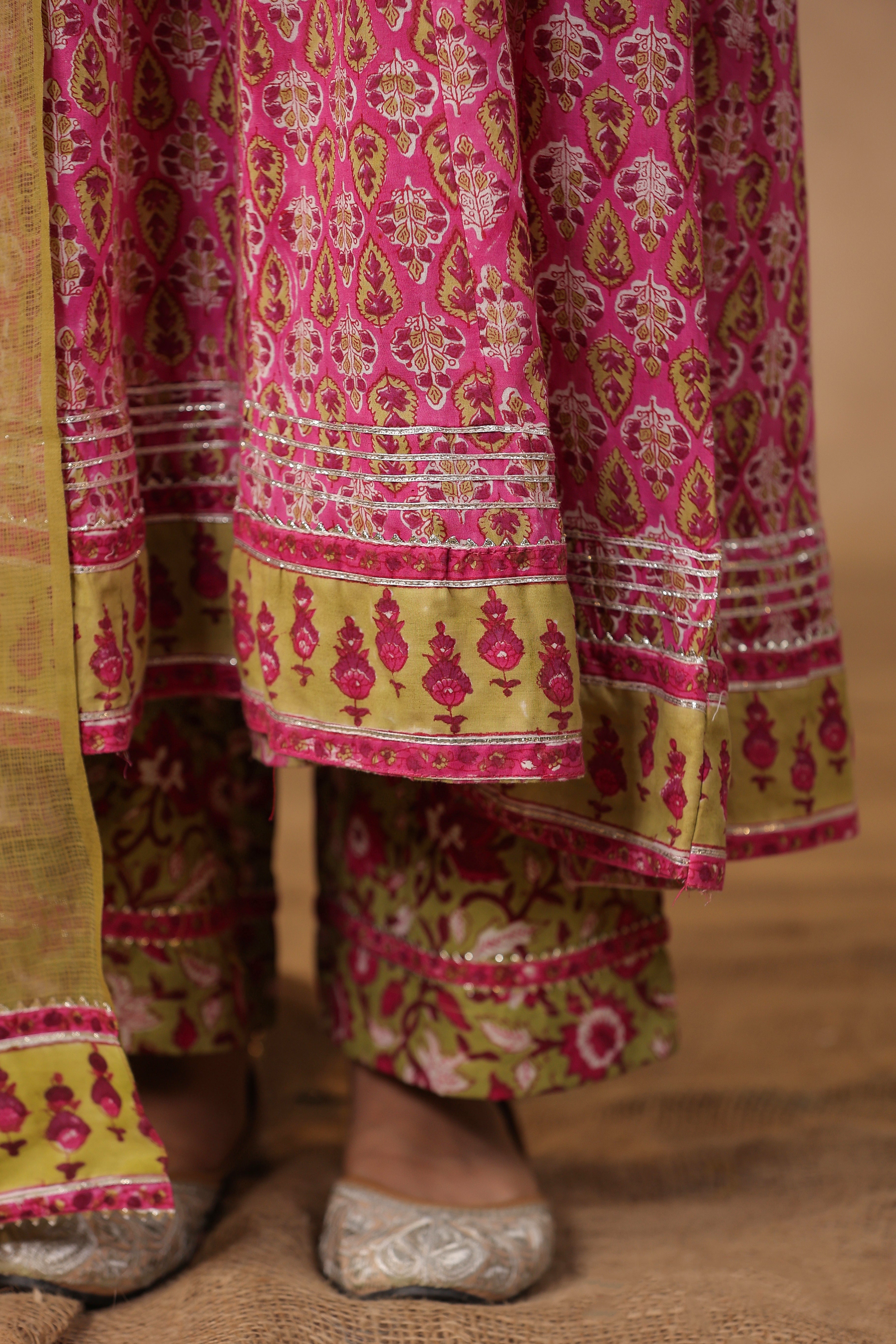 Shuddhi Pink and Green anarkali Kurta