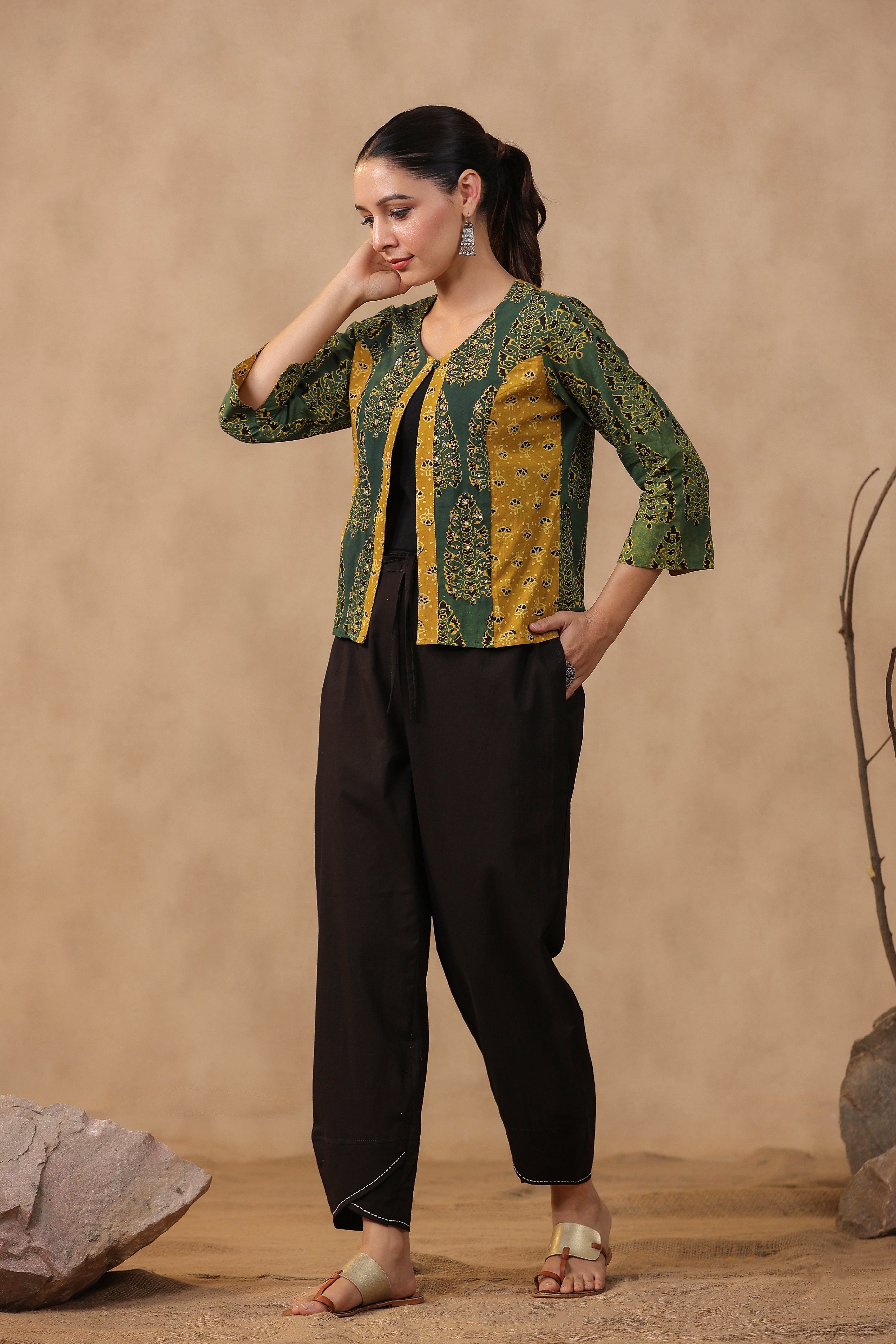 Shuddhi Mustard and Green Koti Jacket