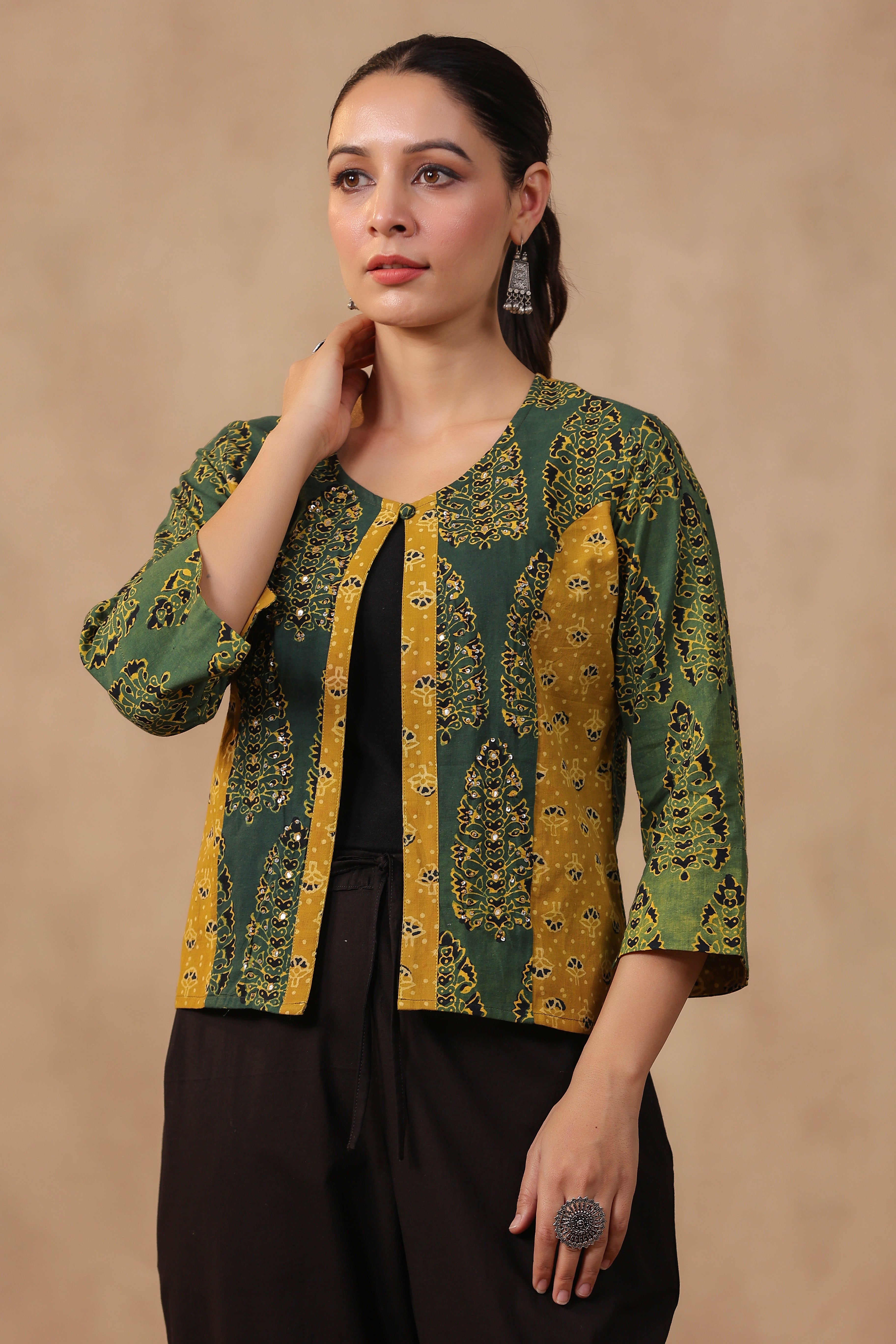 Shuddhi Mustard and Green Koti Jacket