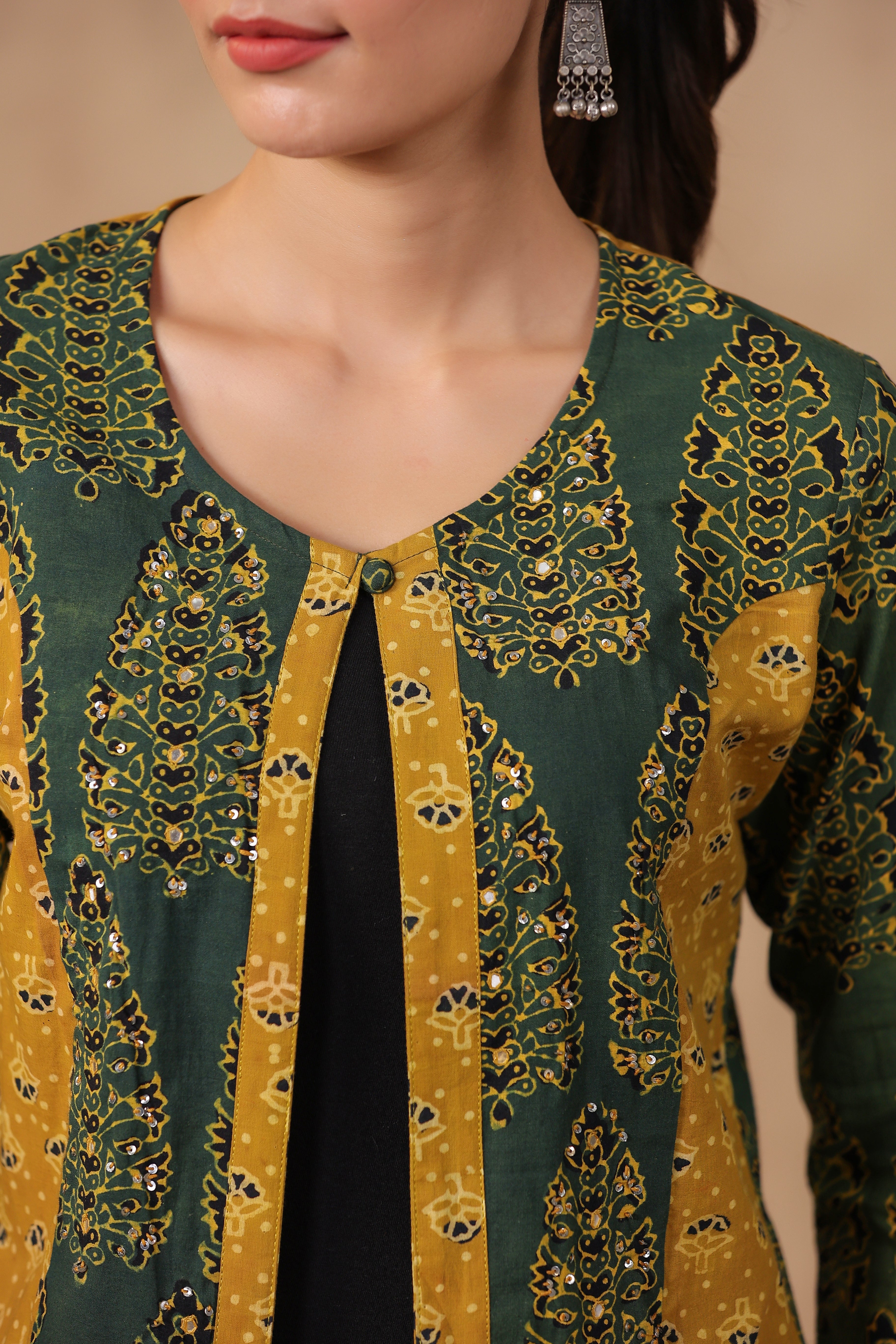 Shuddhi Mustard and Green Koti Jacket