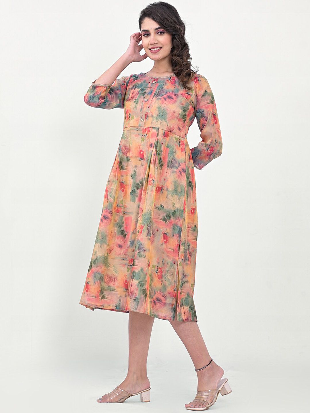 Label Khoj Women Silk Blend Printed Ethnic Dress