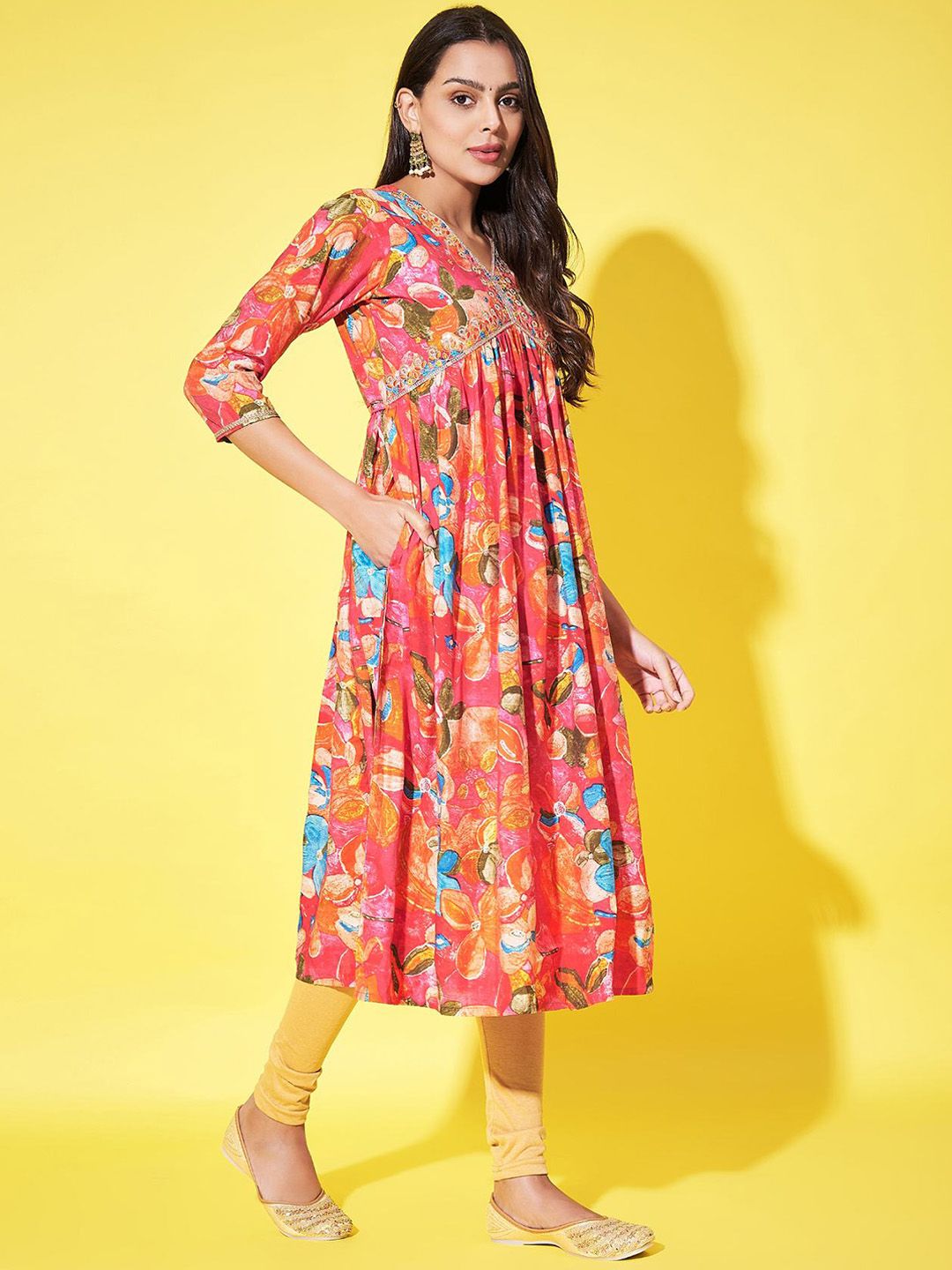Label Khoj Women Silk blend Embroidered A line Alia kurta