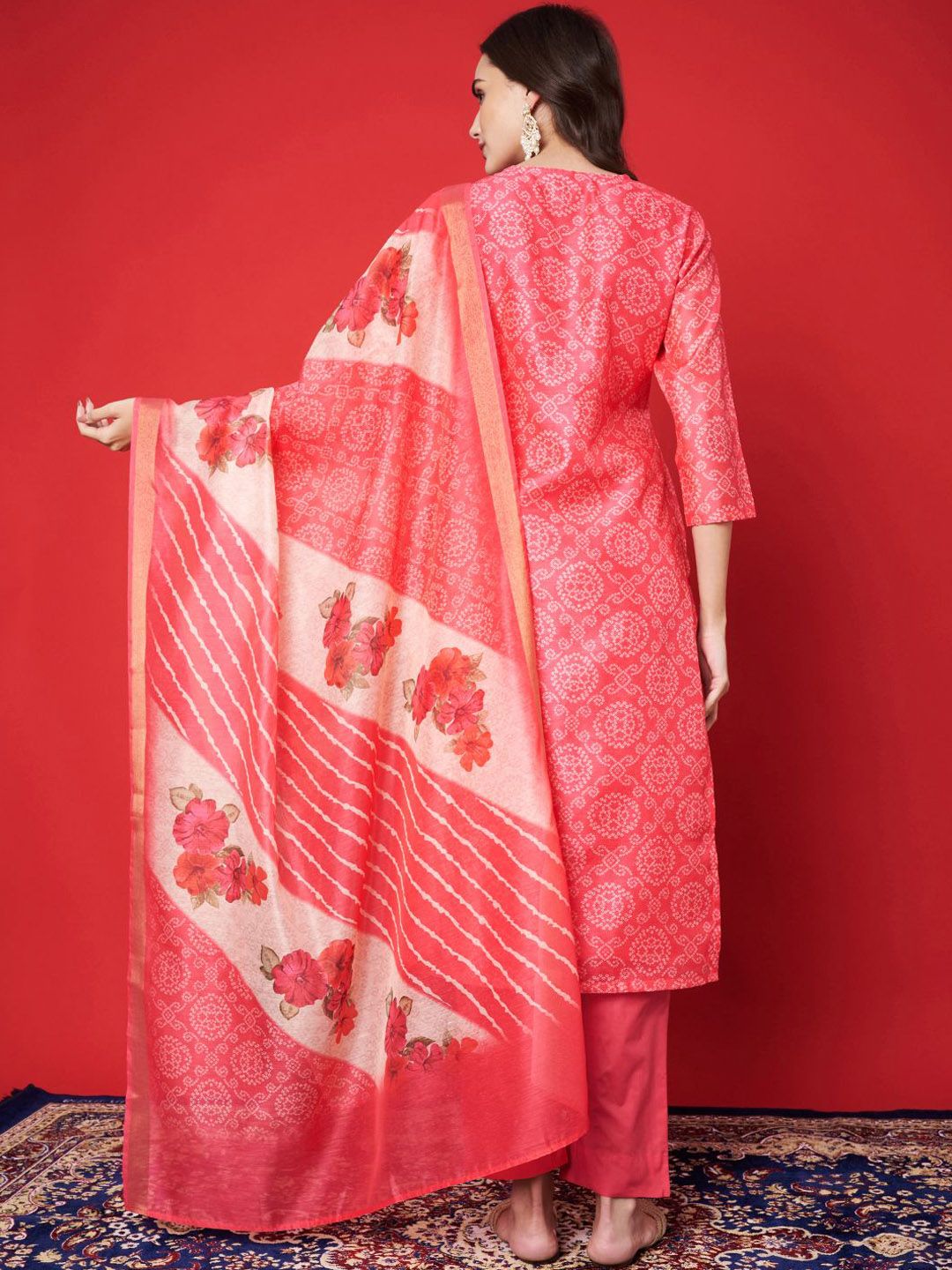 Label khoj chanderi kurta with bottom and dupptta setPink Color