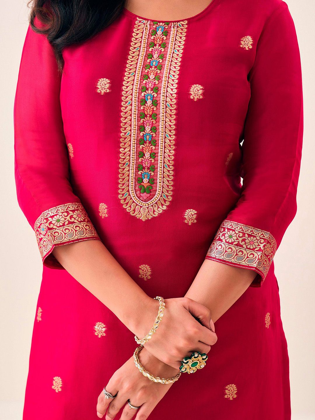 Label khoj Pure viscose organza silk with heavy Meena and handwork kurta set