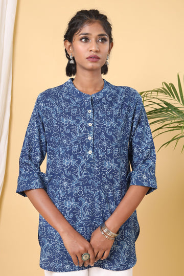 Handblock printed Indigo Short top