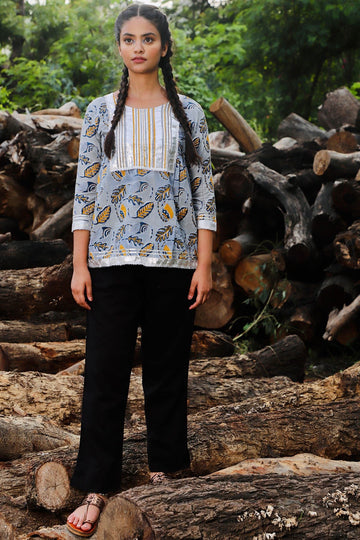 Shuddhi Grey And Blue Gota Short Top