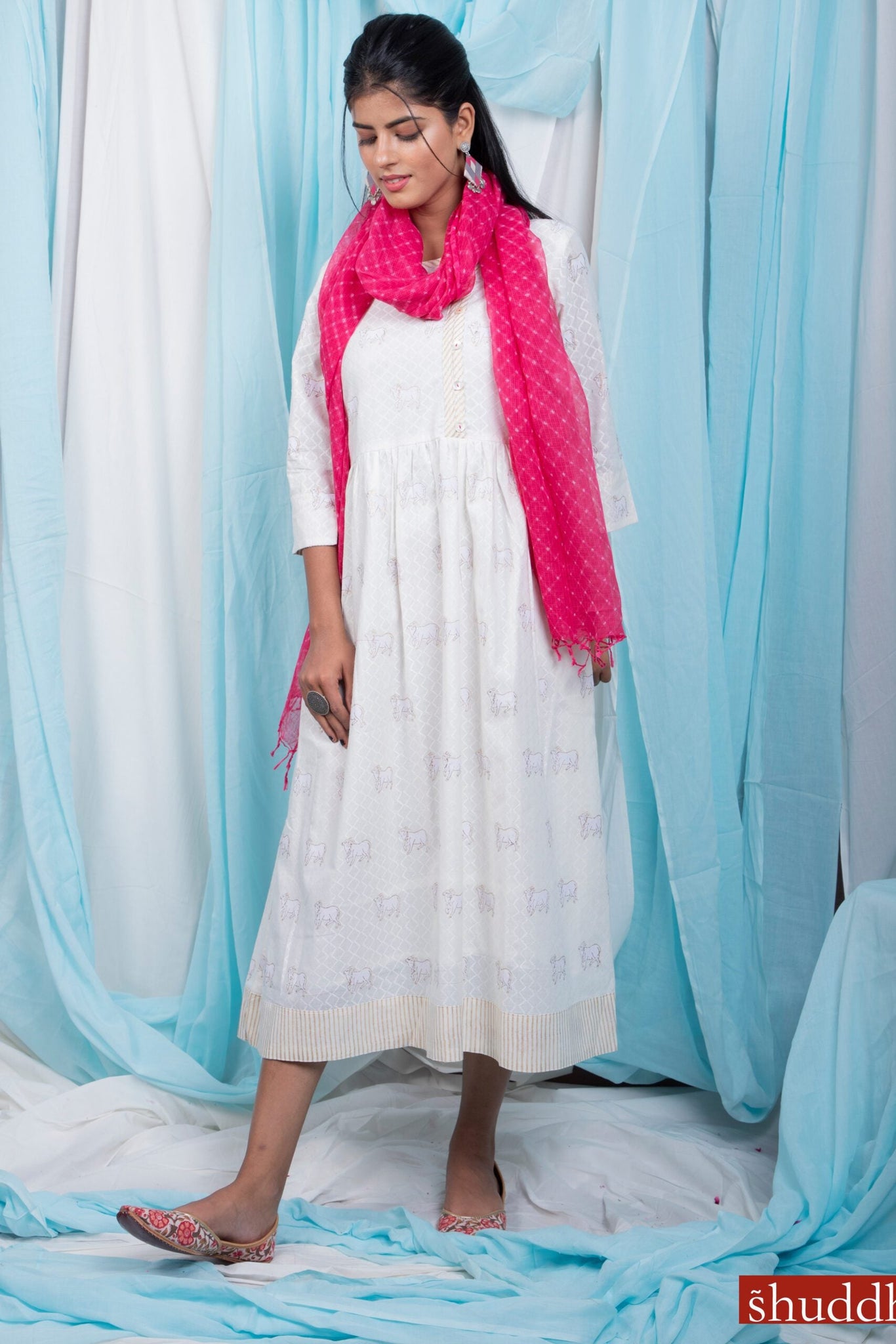 Shuddhi White Holy Cow Print Dress