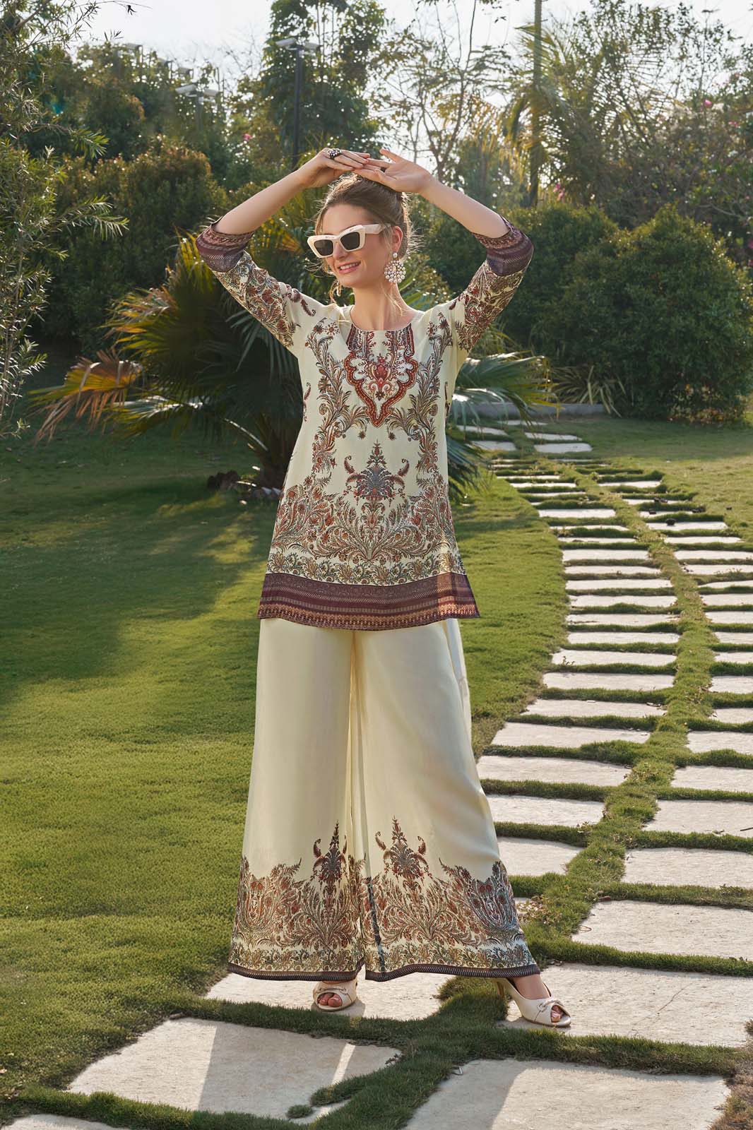 Label Khoj Women's Digital print with hand work Cord Set