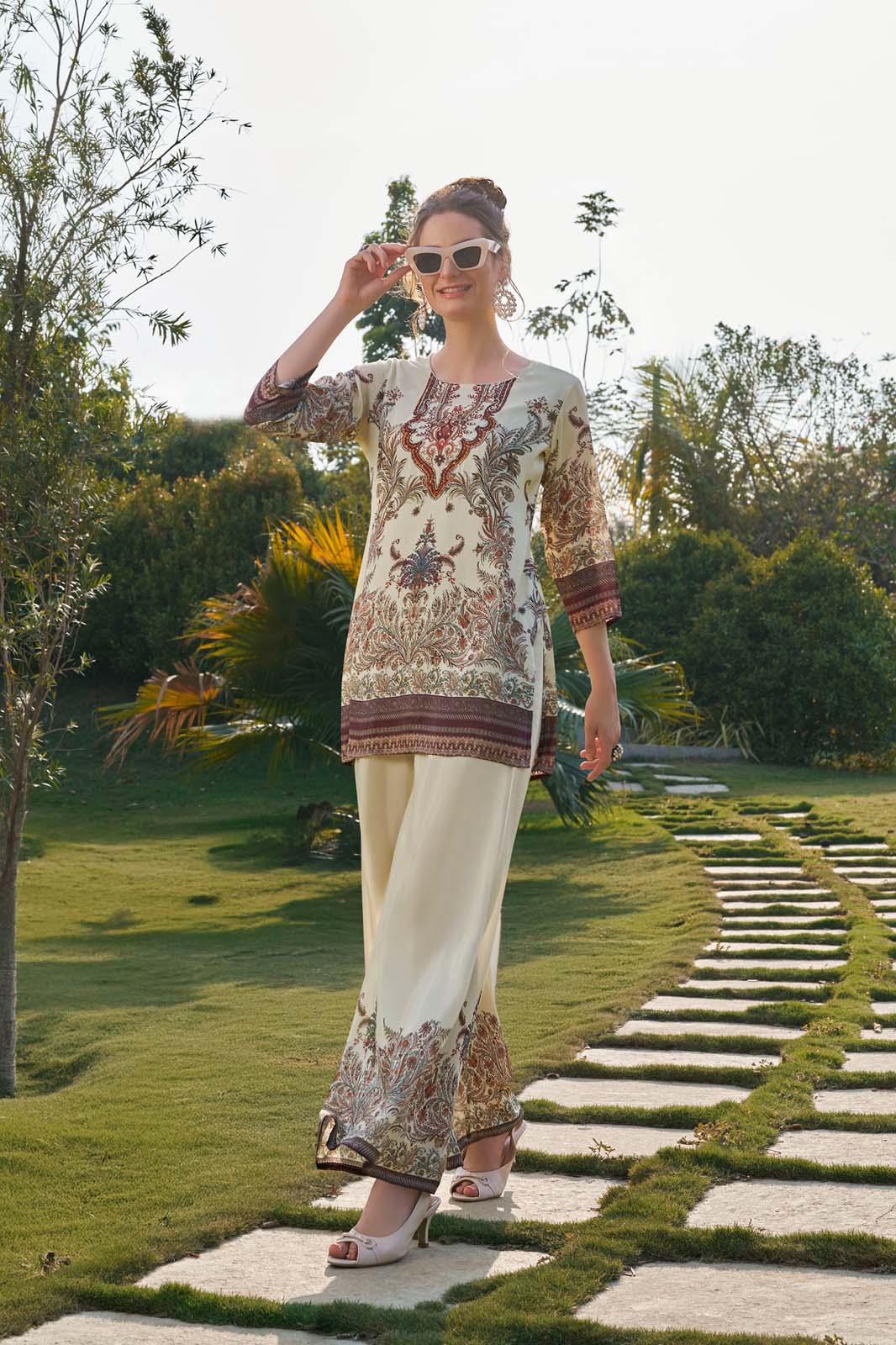 Label Khoj Women's Digital print with hand work Cord Set