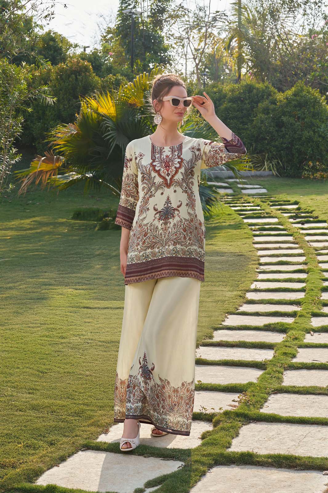 Label Khoj Women's Digital print with hand work Cord Set