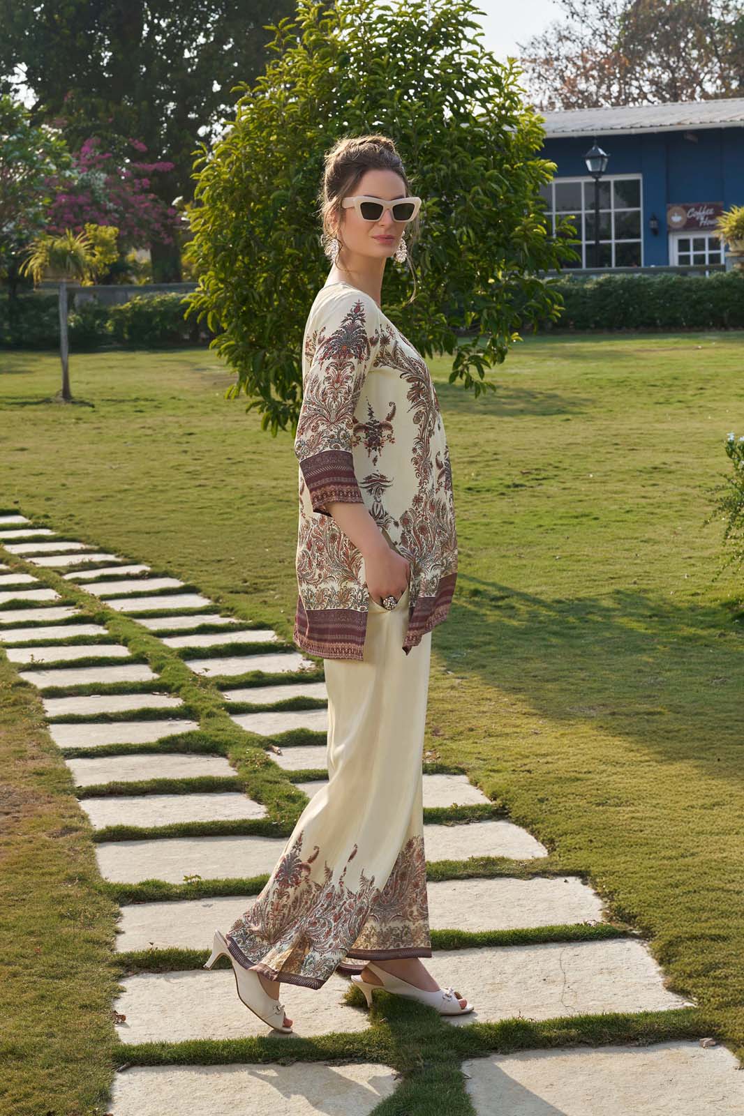 Label Khoj Women's Digital print with hand work Cord Set