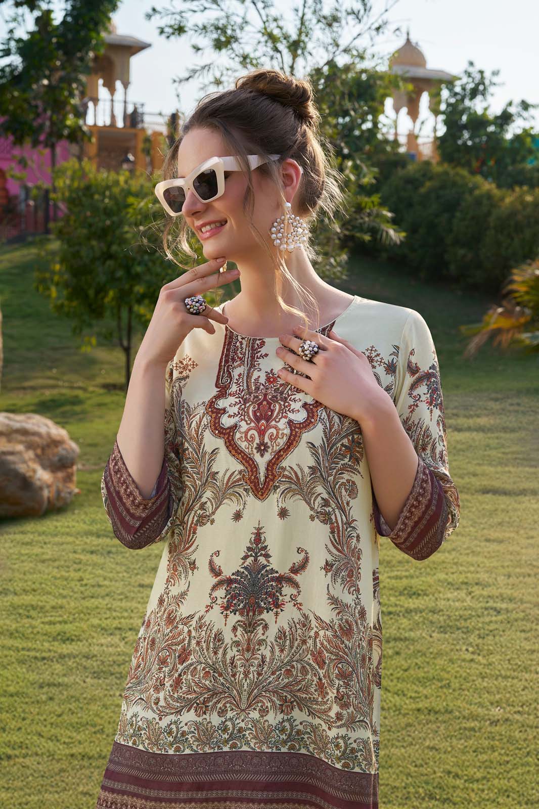 Label Khoj Women's Digital print with hand work Cord Set