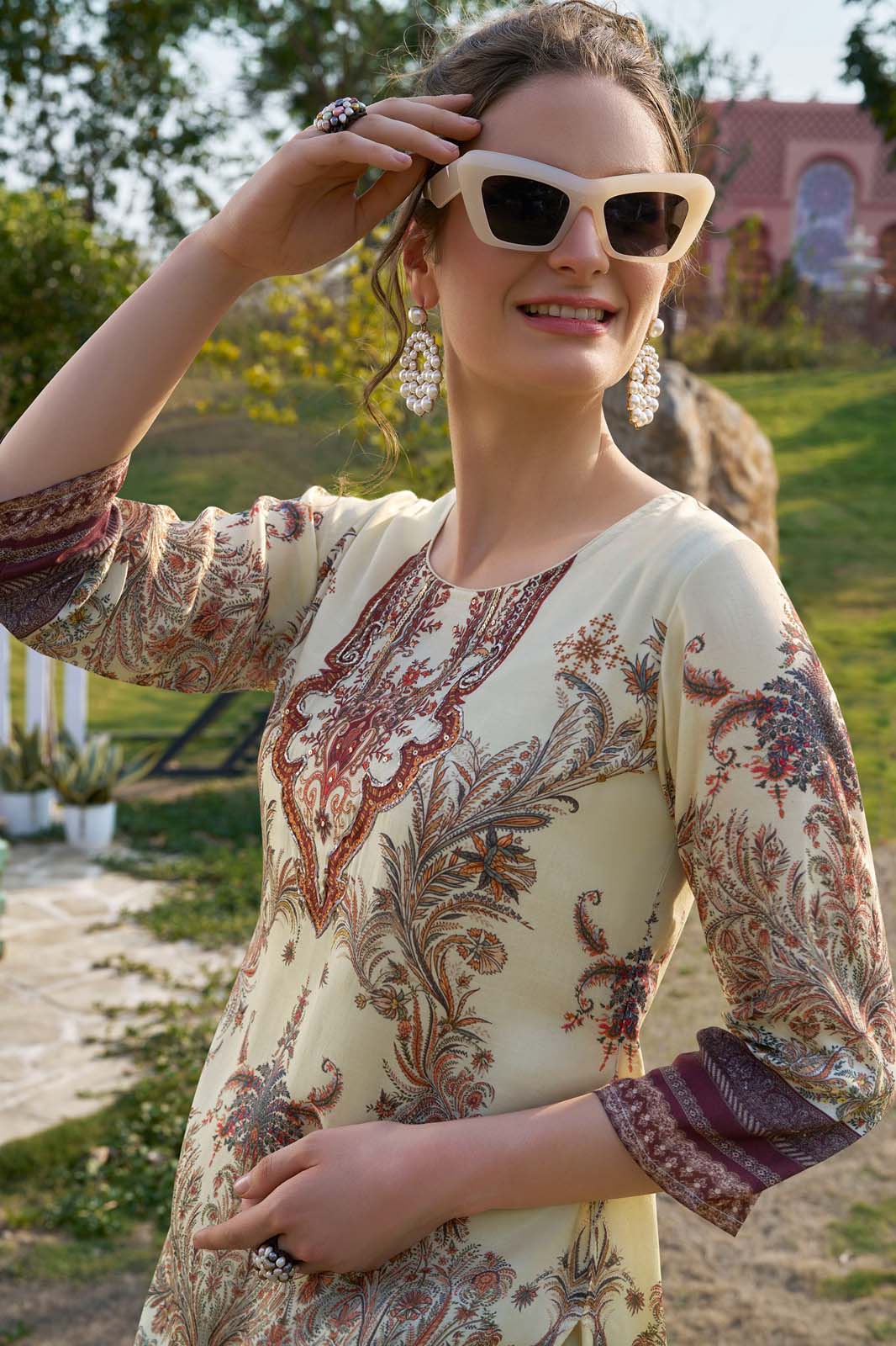 Label Khoj Women's Digital print with hand work Cord Set