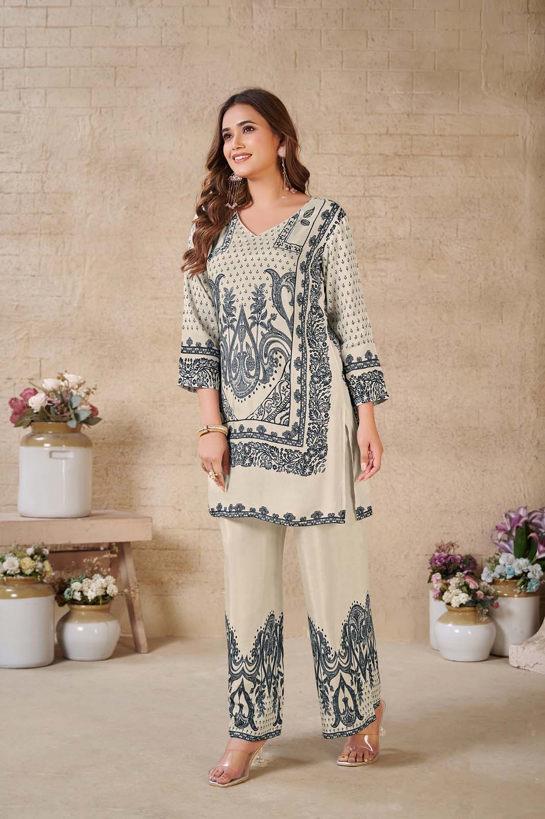 Label Khoj Women's Digital print with hand work Cord Set