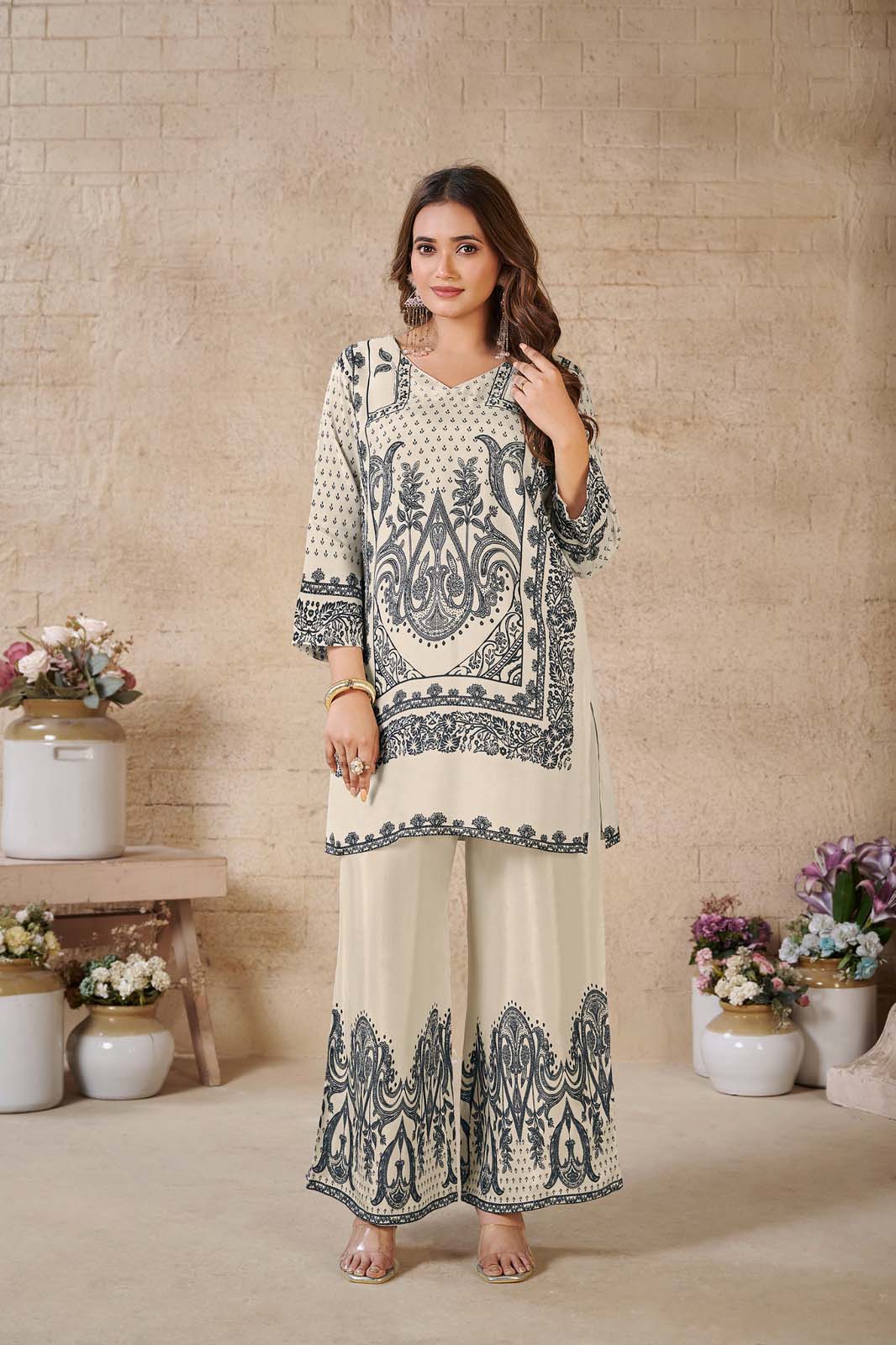 Label Khoj Women's Digital print with hand work Cord Set