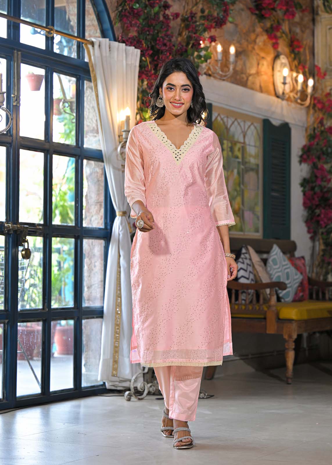Label Khoj Women Chanderi silk kurta, trouser and dupptta set