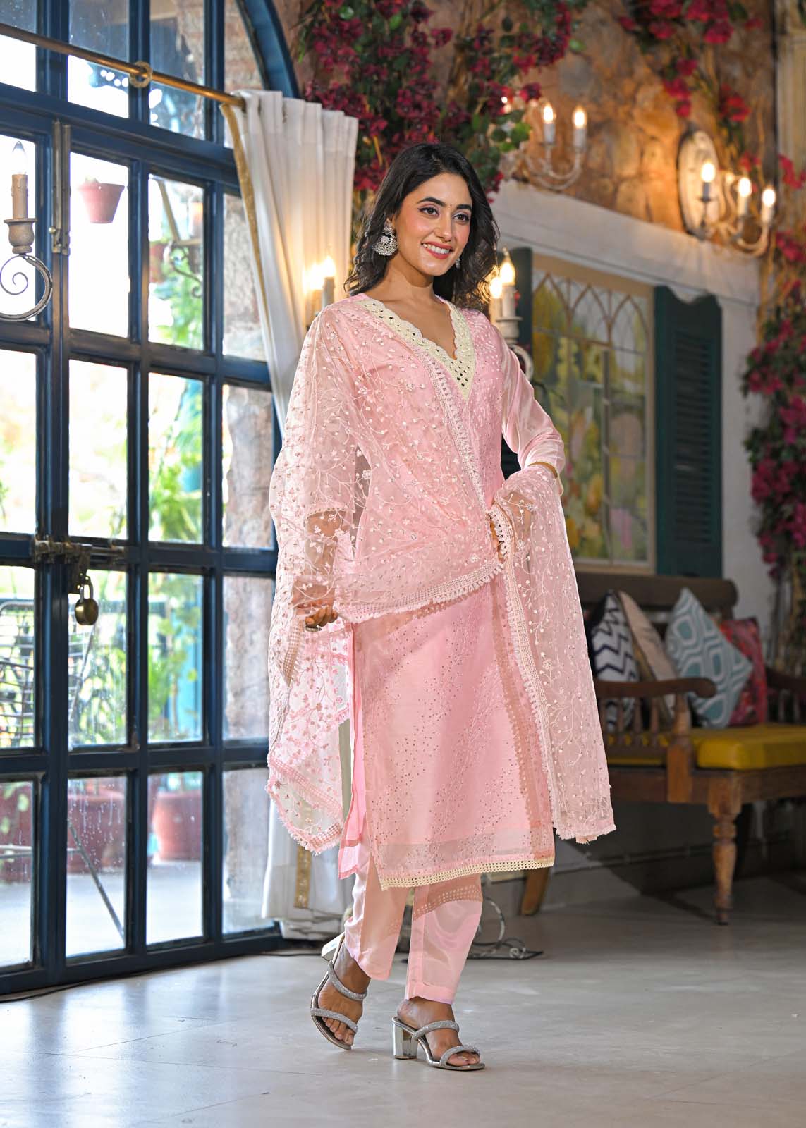 Label Khoj Women Chanderi silk kurta, trouser and dupptta set