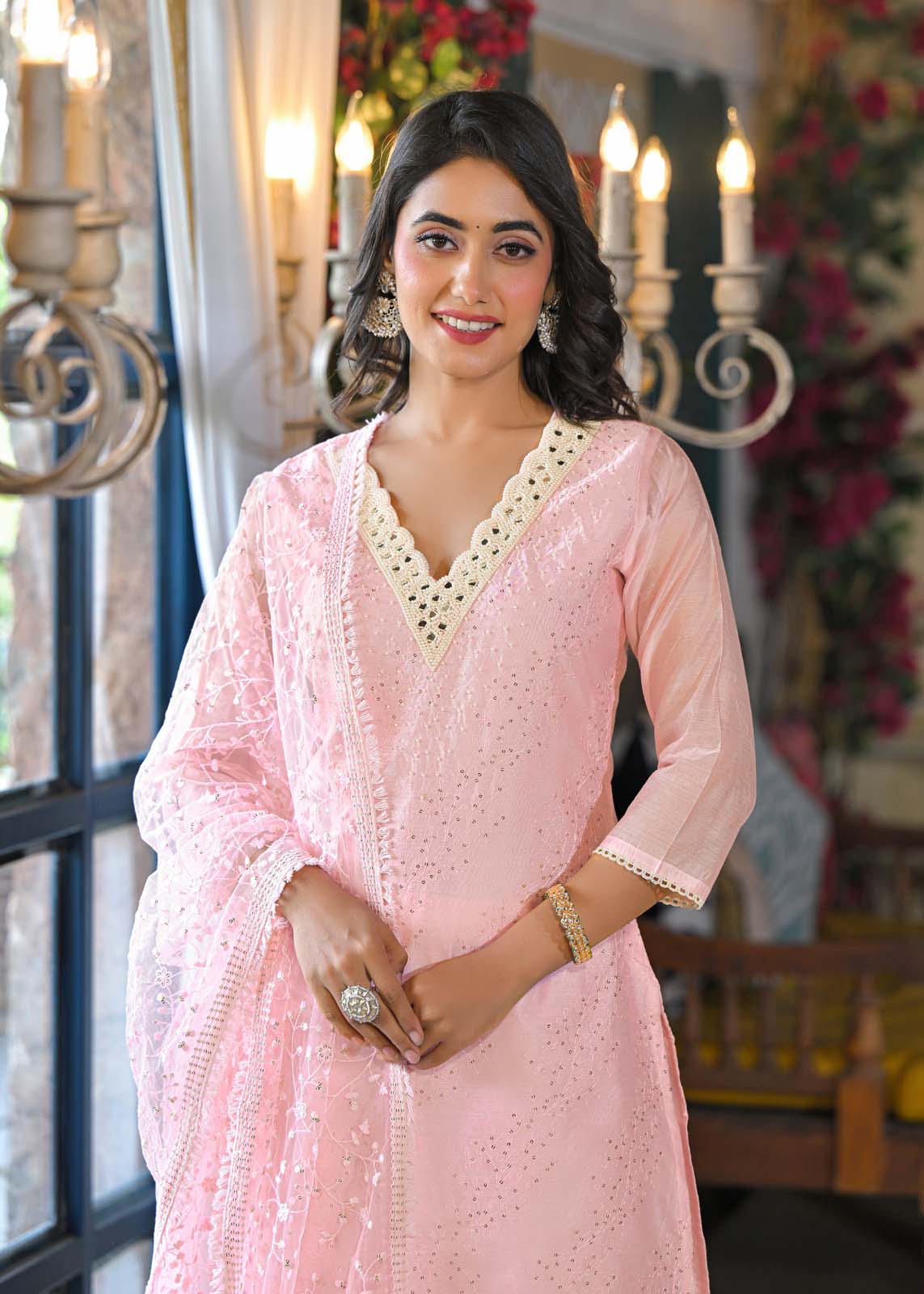 Label Khoj Women Chanderi silk kurta, trouser and dupptta set