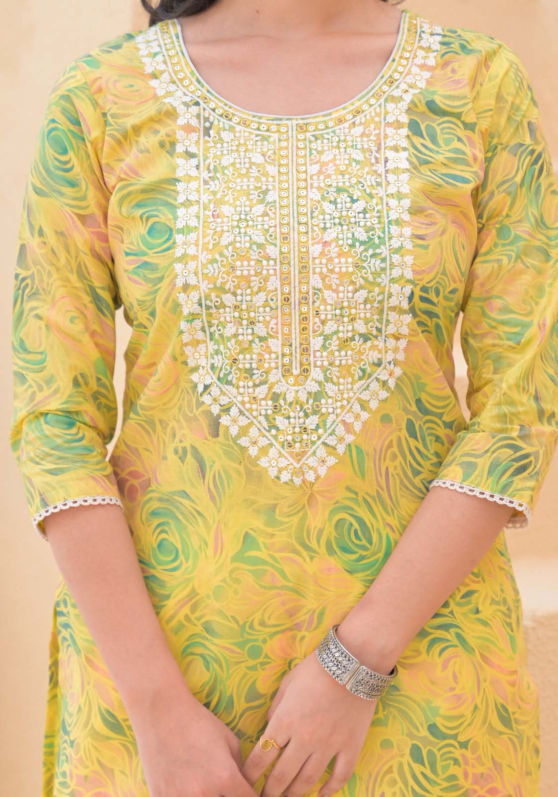 Label Khoj Women cotton kurta, trouser and dupptta set