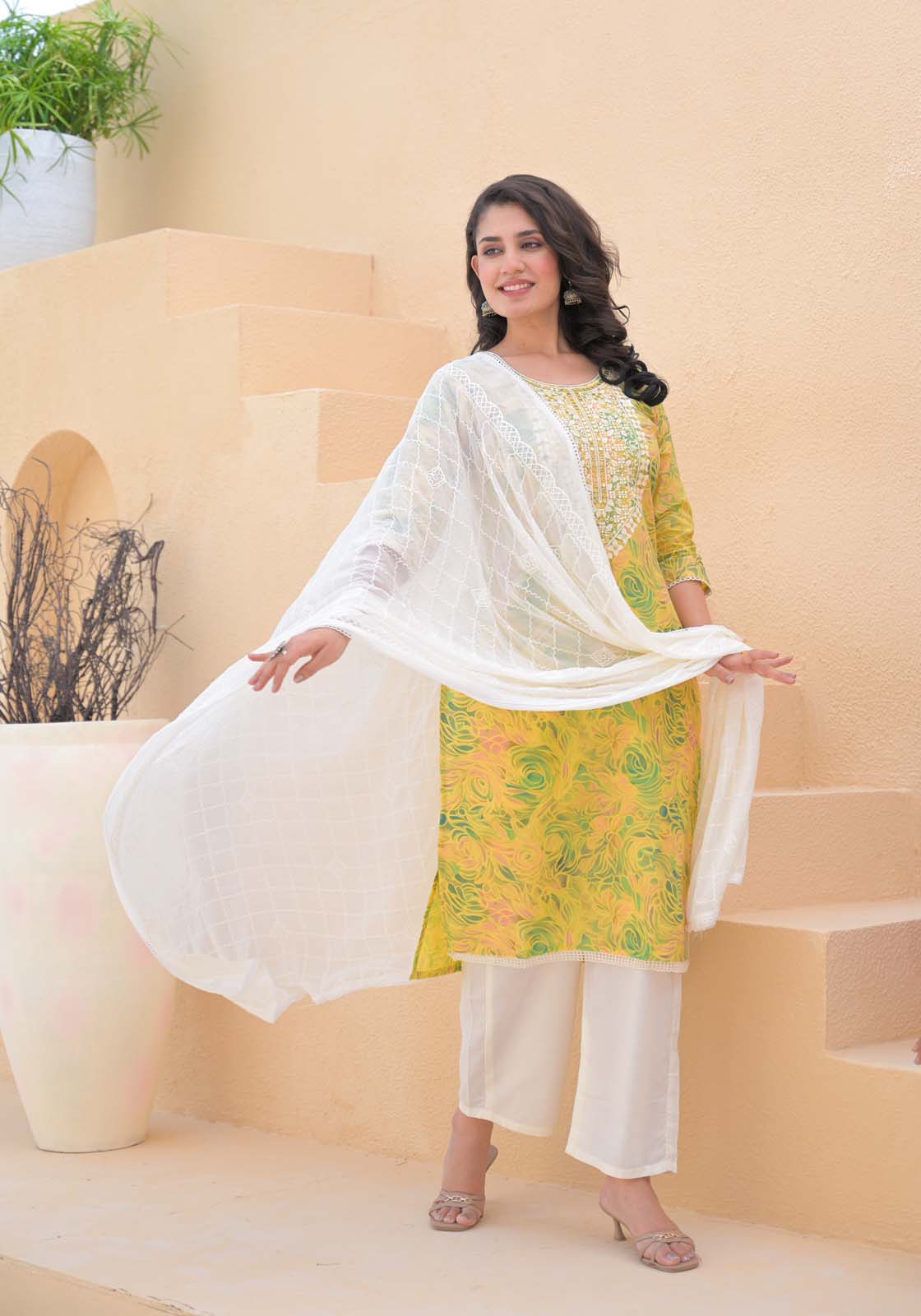 Label Khoj Women cotton kurta, trouser and dupptta set
