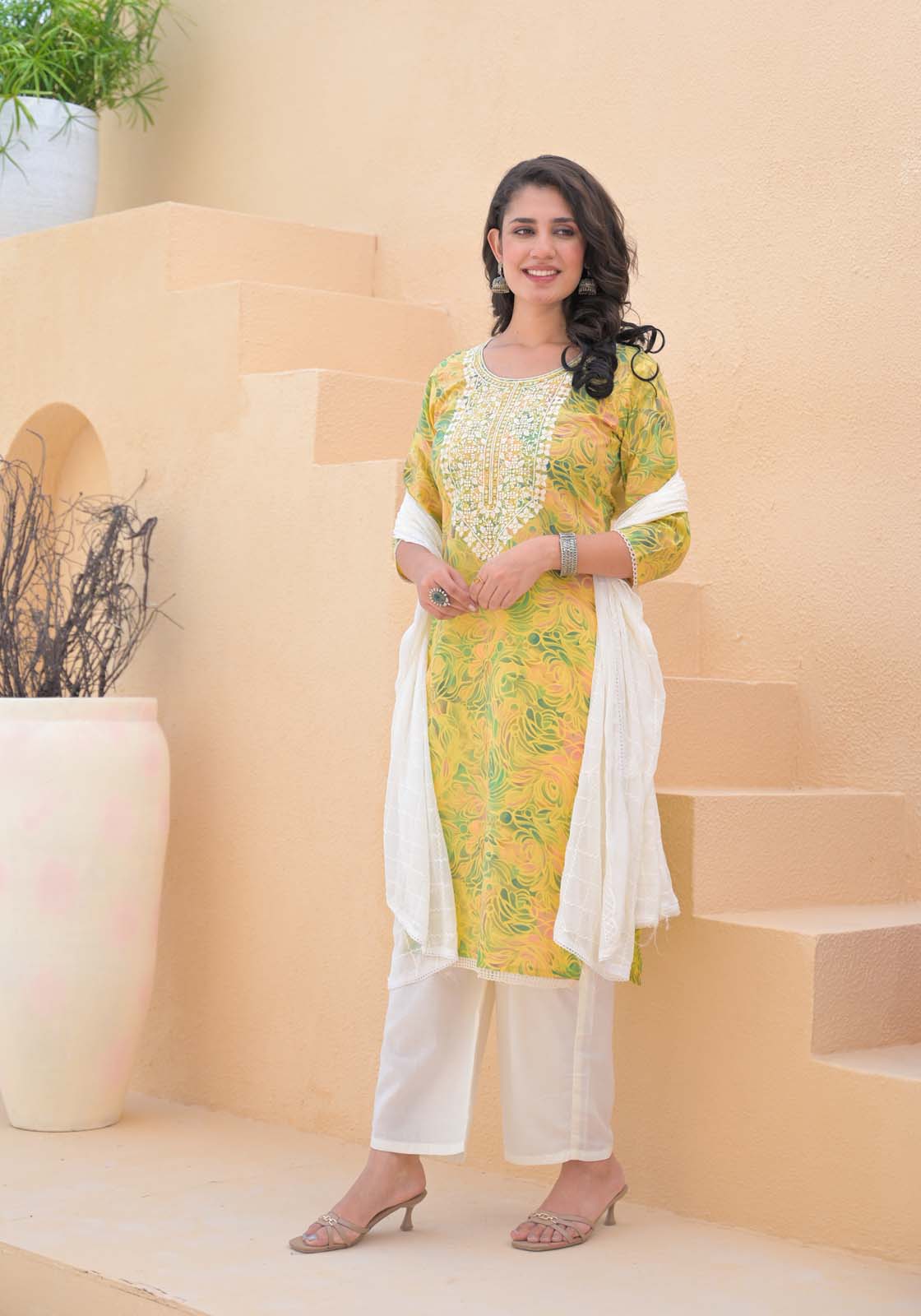 Label Khoj Women cotton kurta, trouser and dupptta set