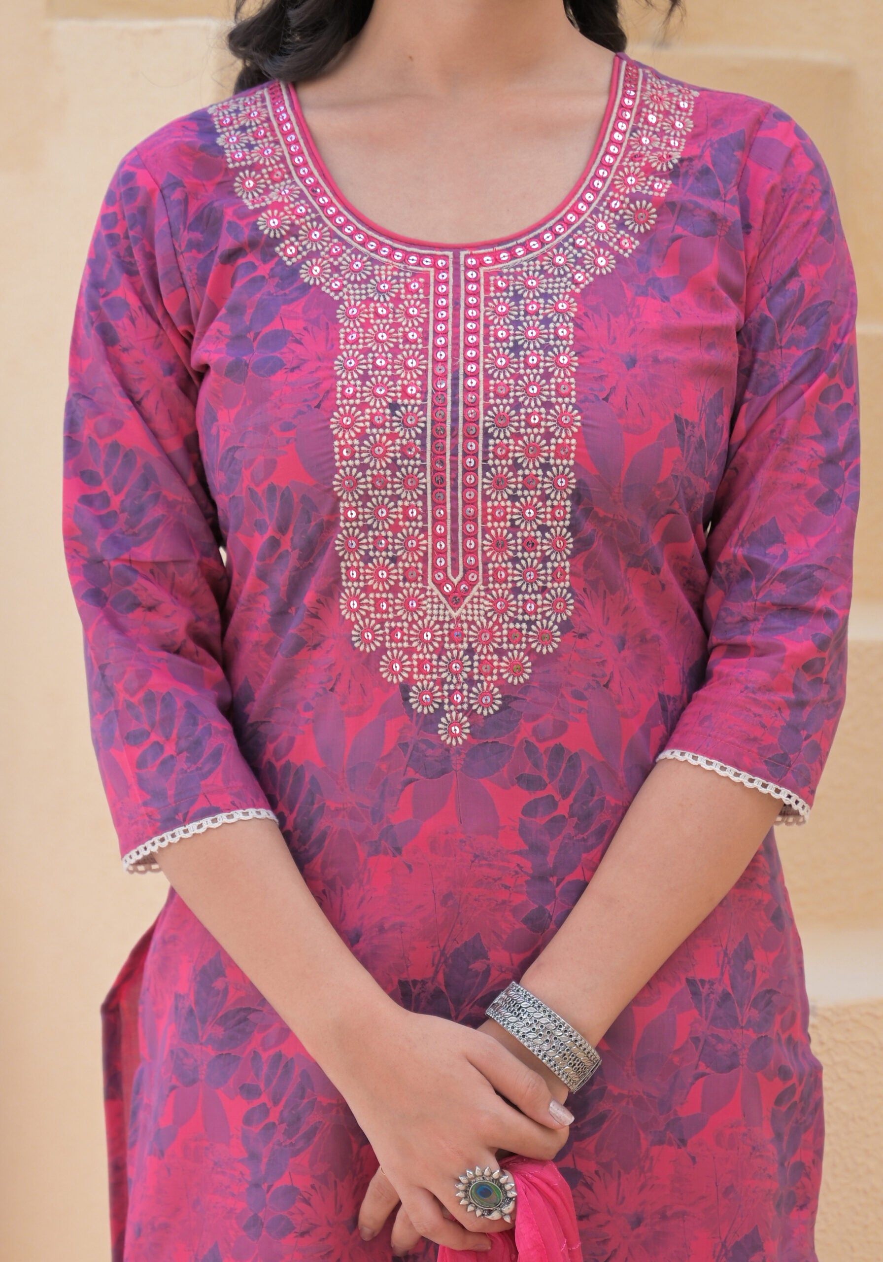 Label Khoj Women cotton kurta, trouser and dupptta set