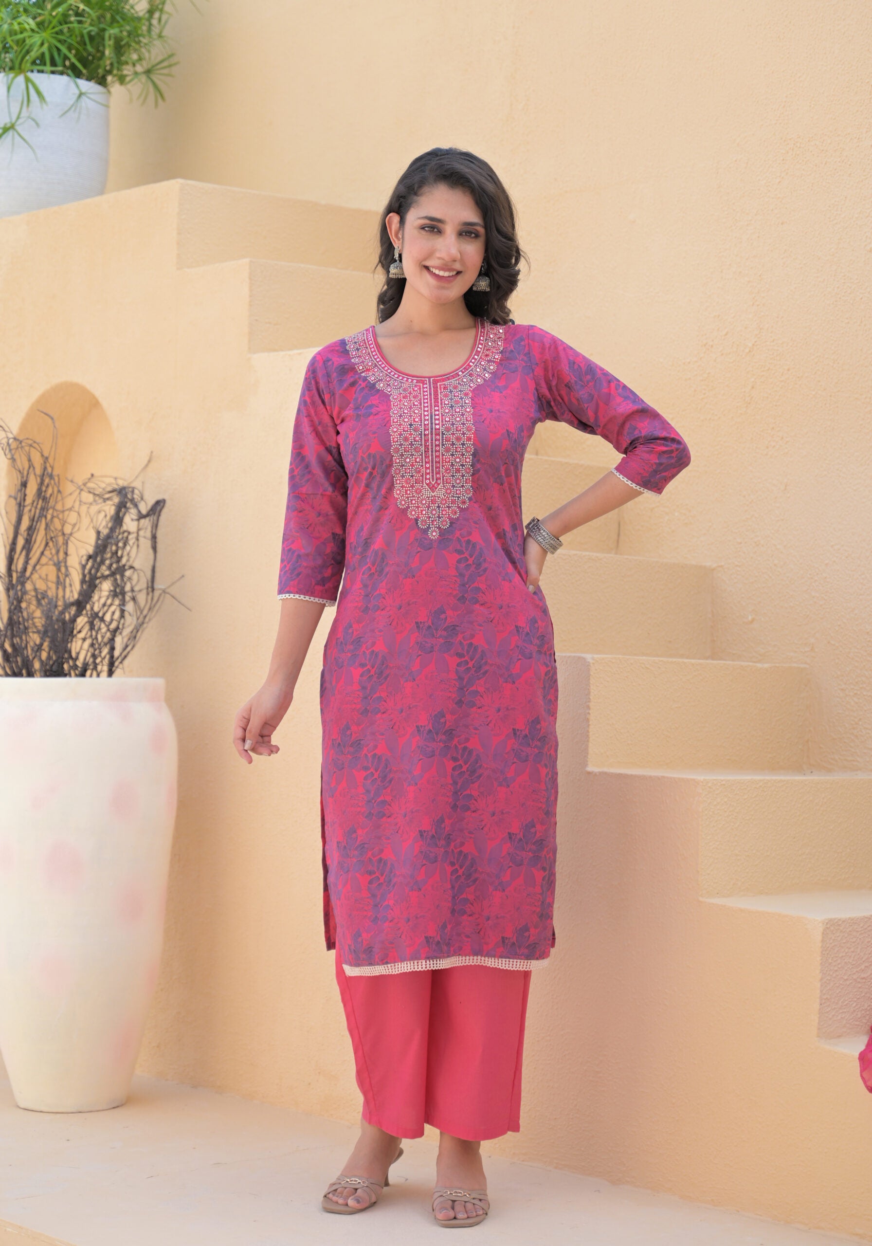 Label Khoj Women cotton kurta, trouser and dupptta set