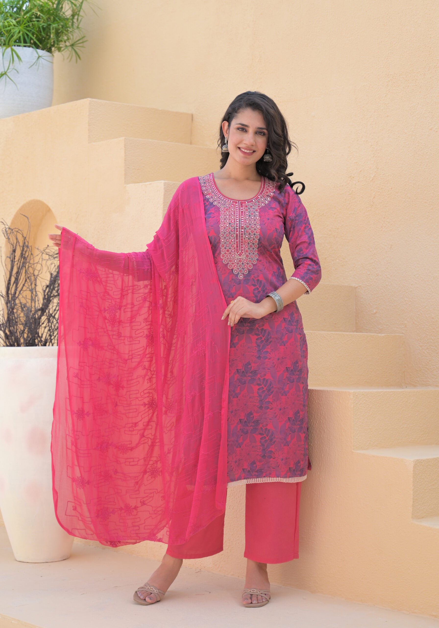 Label Khoj Women cotton kurta, trouser and dupptta set