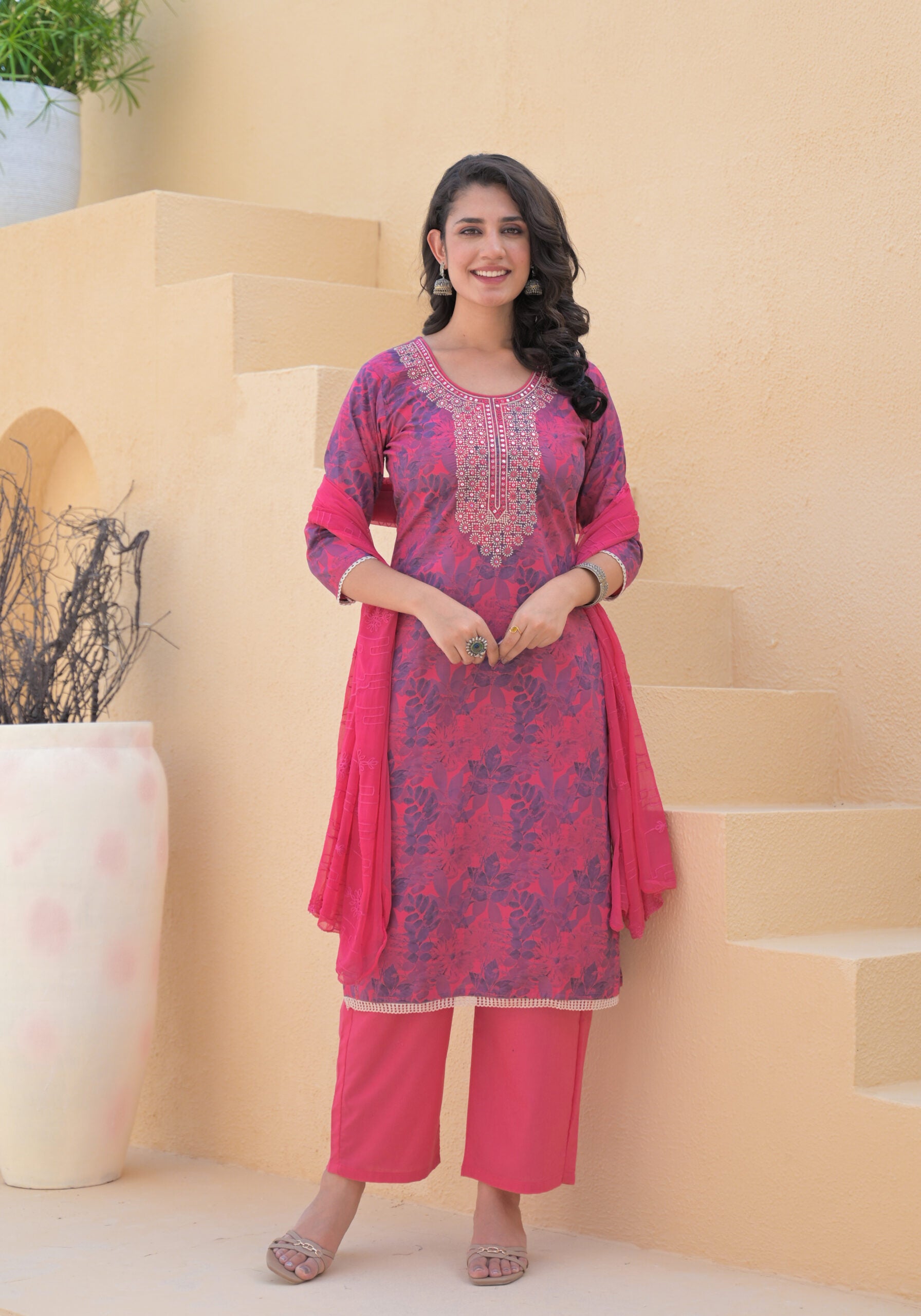 Label Khoj Women cotton kurta, trouser and dupptta set