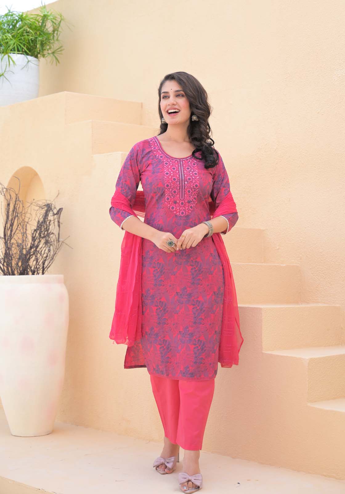 Label Khoj Women cotton kurta, trouser and dupptta set