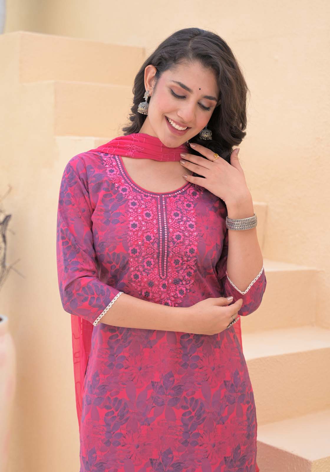 Label Khoj Women cotton kurta, trouser and dupptta set
