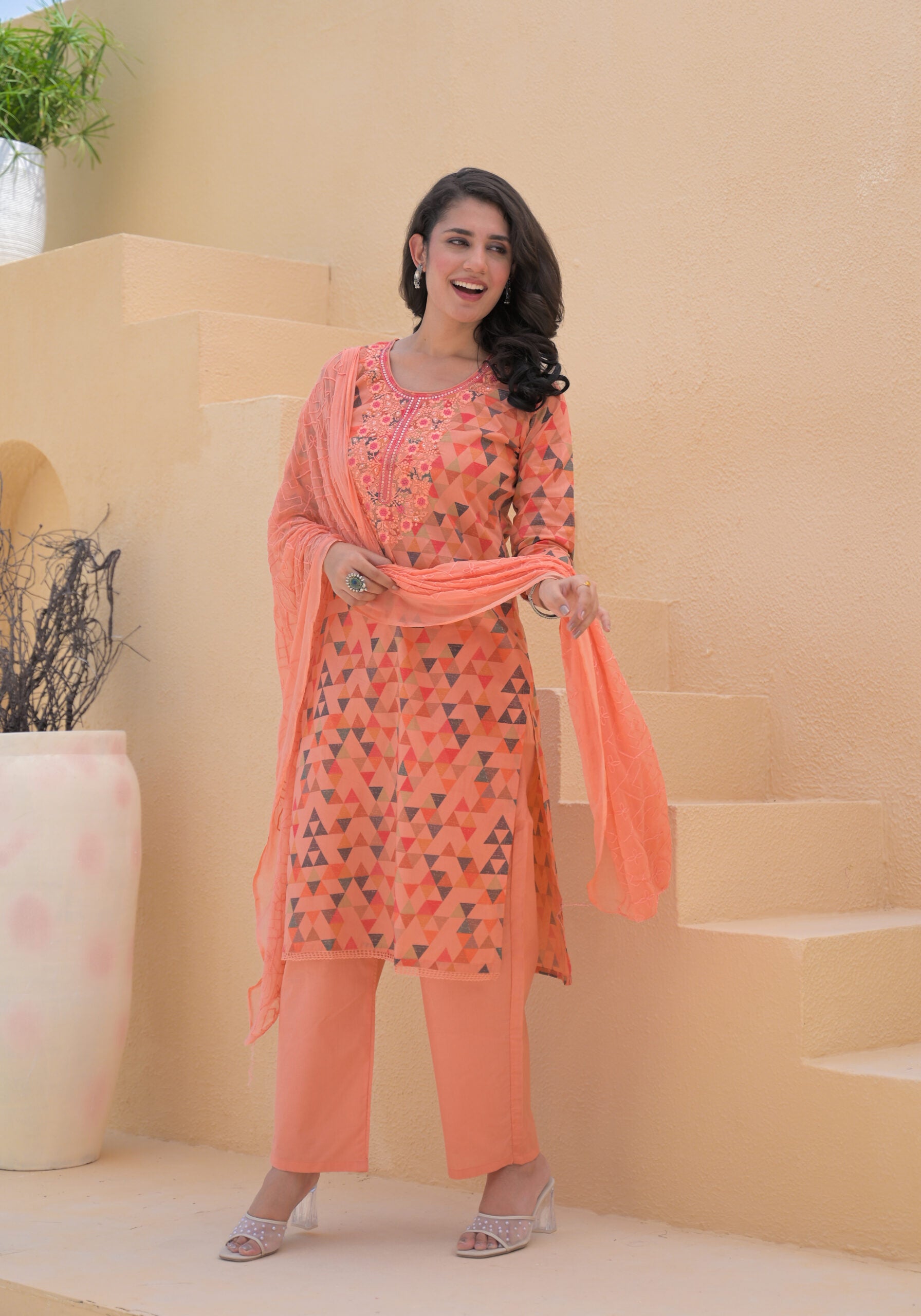 Label Khoj Women cotton kurta, trouser and dupptta set