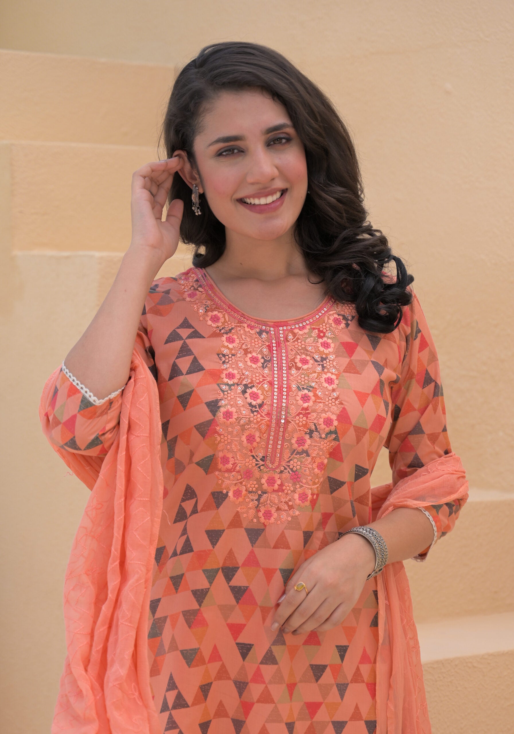 Label Khoj Women cotton kurta, trouser and dupptta set