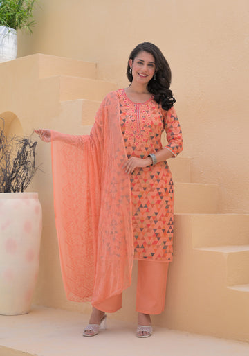 Label Khoj Women cotton kurta, trouser and dupptta set